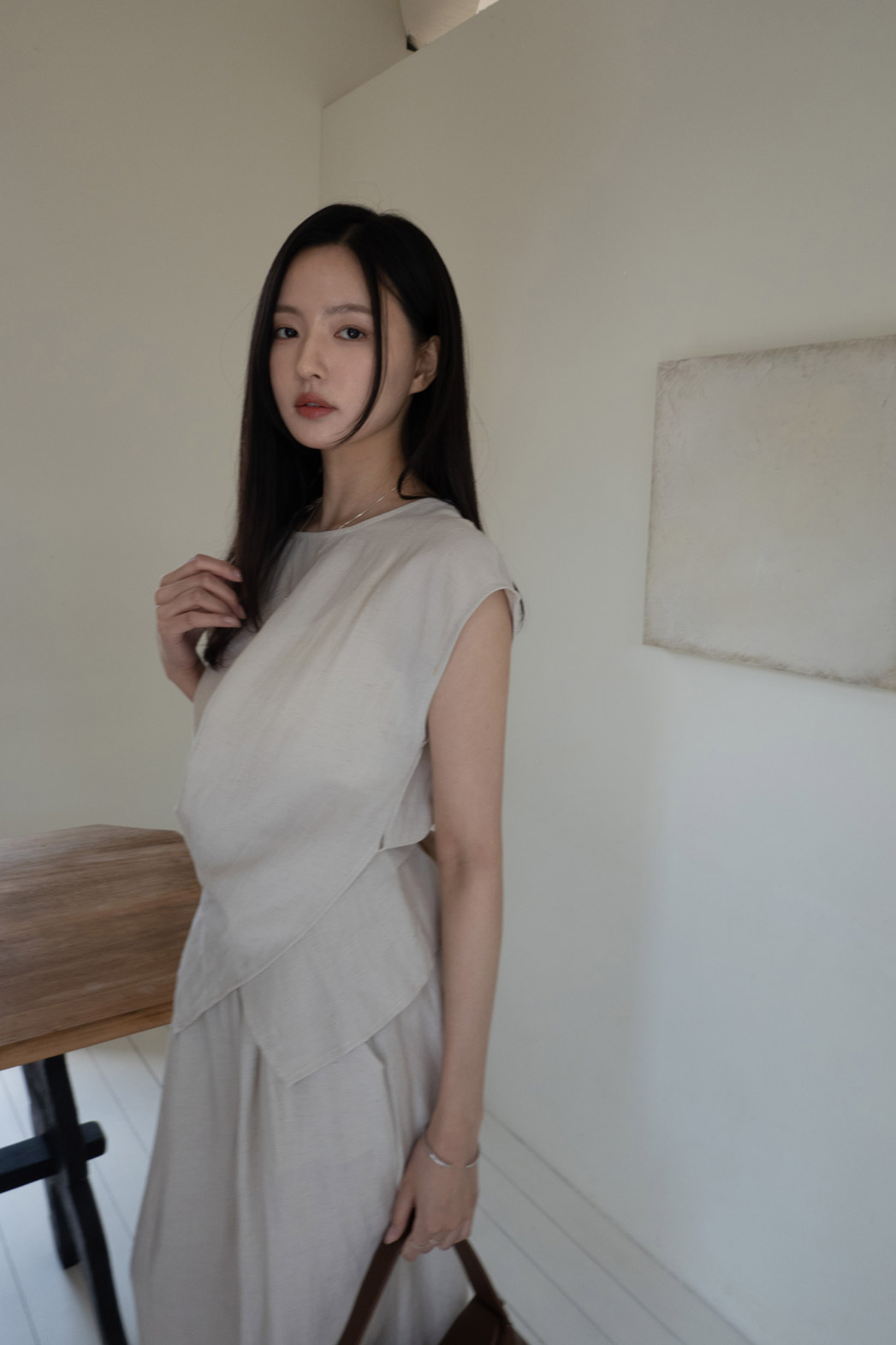 ラウンドネックウエストゴムフレンチスリーブルーズ無地セットアップパンツTシャツ | DHOLIC | 詳細画像8