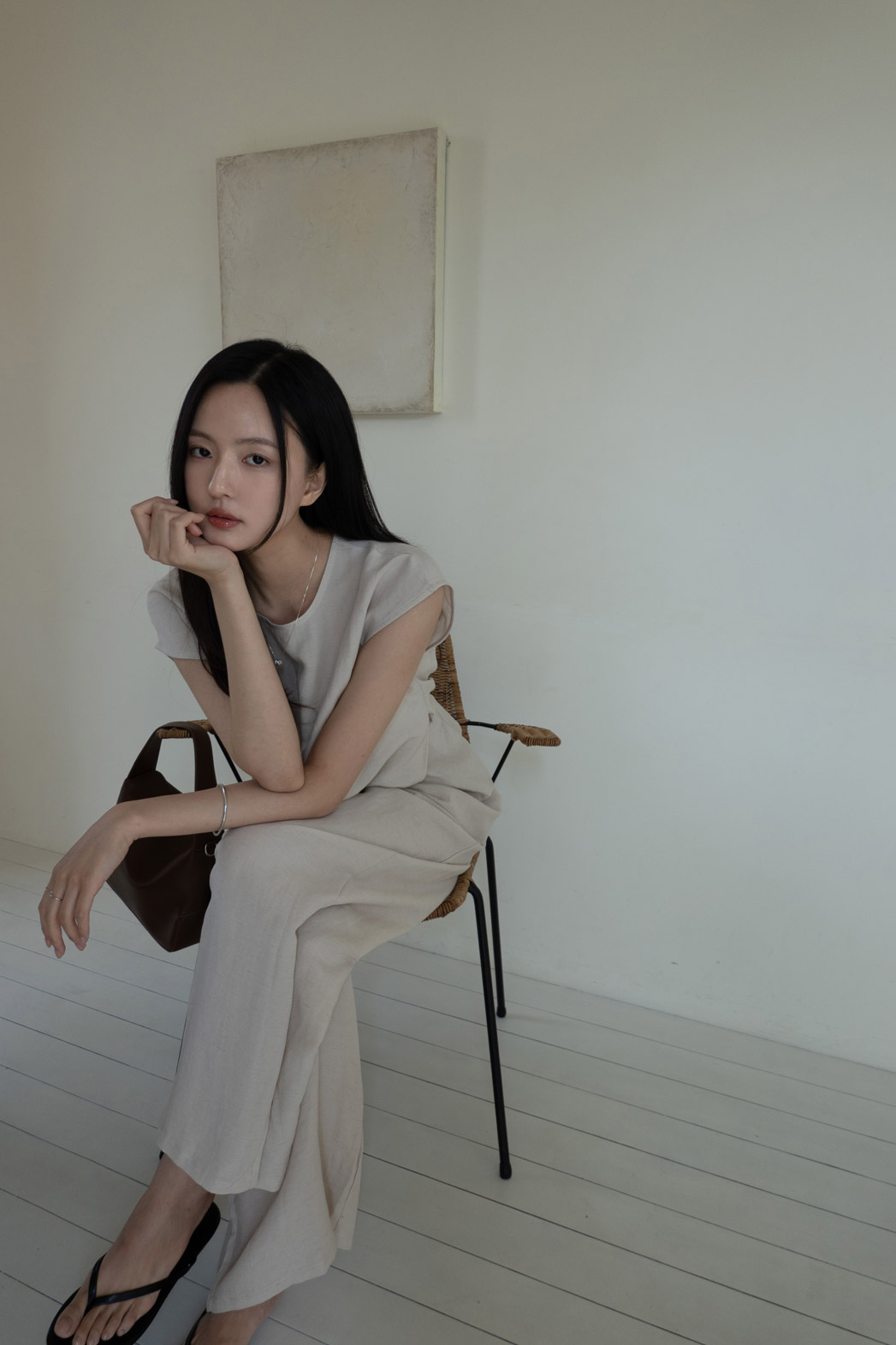 ラウンドネックウエストゴムフレンチスリーブルーズ無地セットアップパンツTシャツ | DHOLIC | 詳細画像20