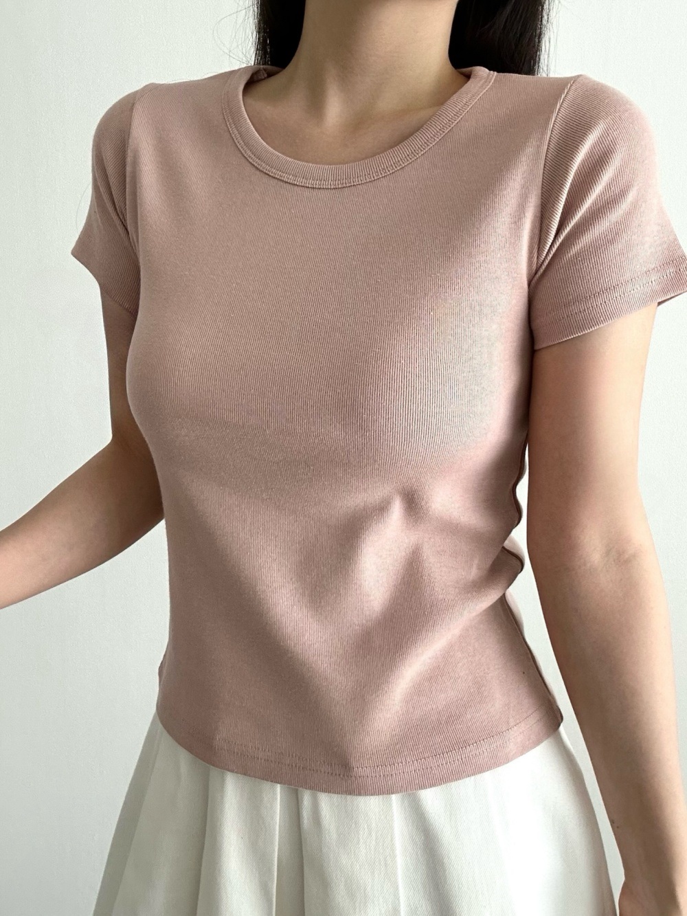 コットンラウンドネックベーシックスリム半袖Tシャツ | 詳細画像3