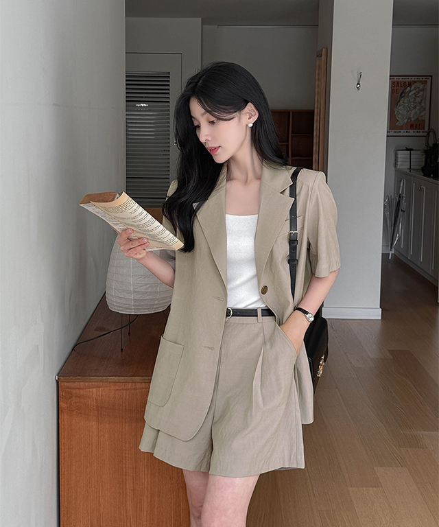 通販 ジャケット ショートパンツ セットアップ SET 2WAY配色クロップ