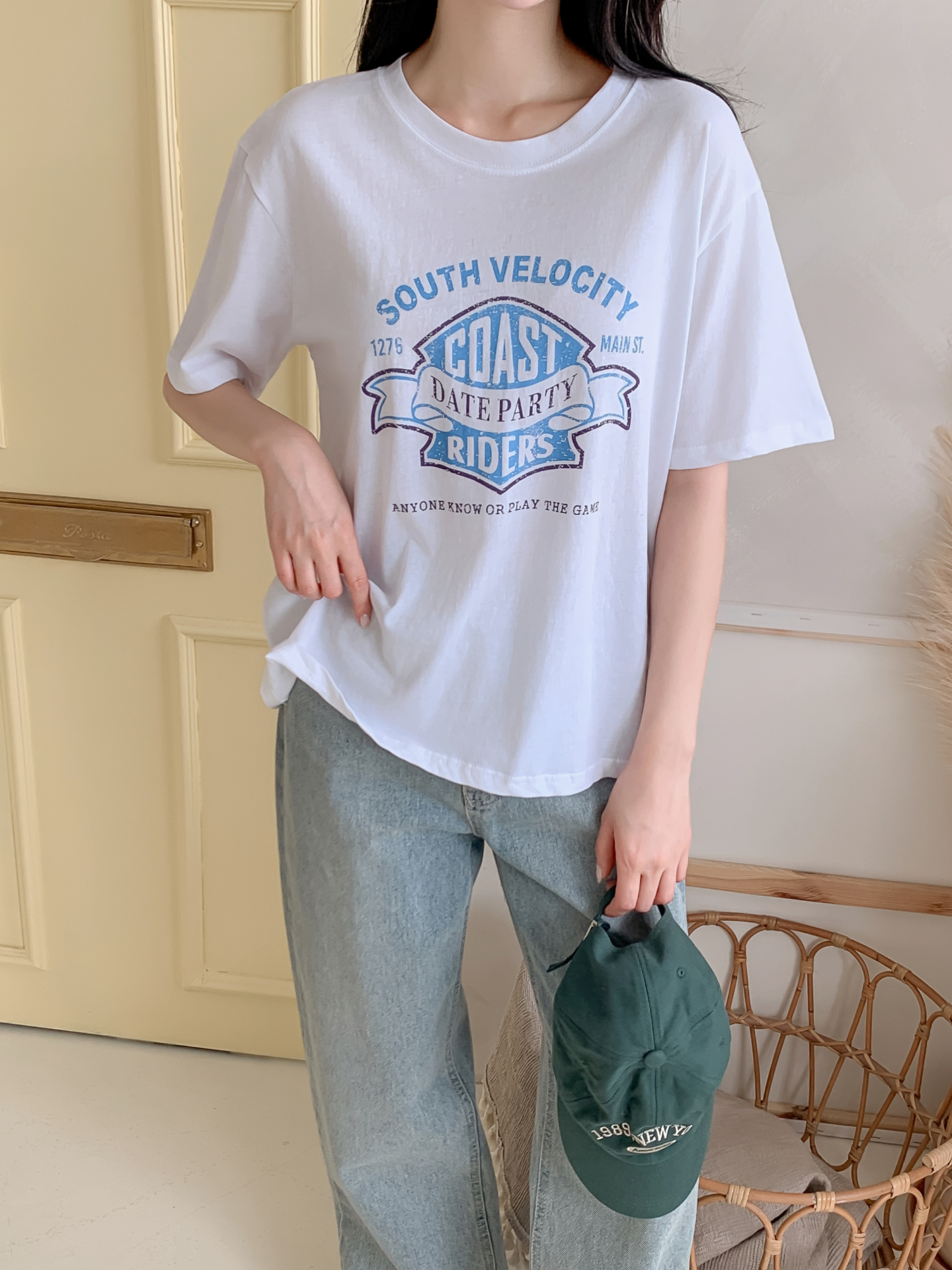 コットンラウンドネックボクシールーズ半袖ロゴTシャツ | 詳細画像5
