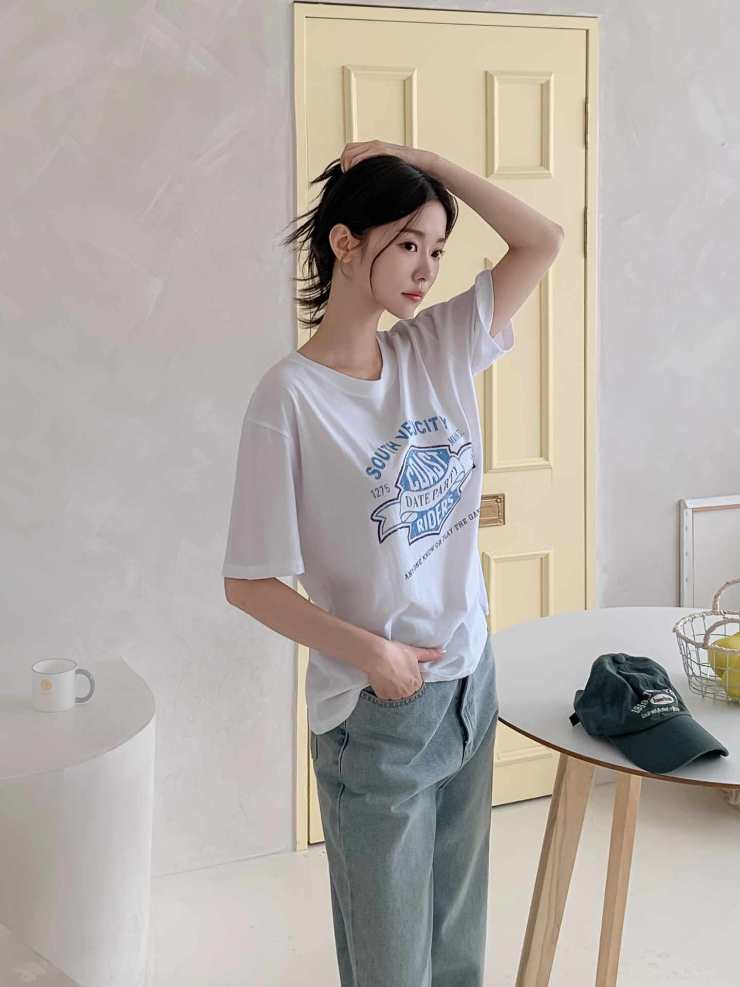 コットンラウンドネックボクシールーズ半袖ロゴTシャツ | 詳細画像14