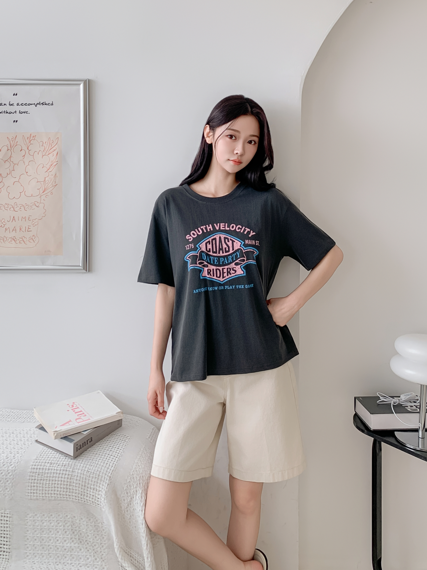 コットンラウンドネックボクシールーズ半袖ロゴTシャツ | 詳細画像19