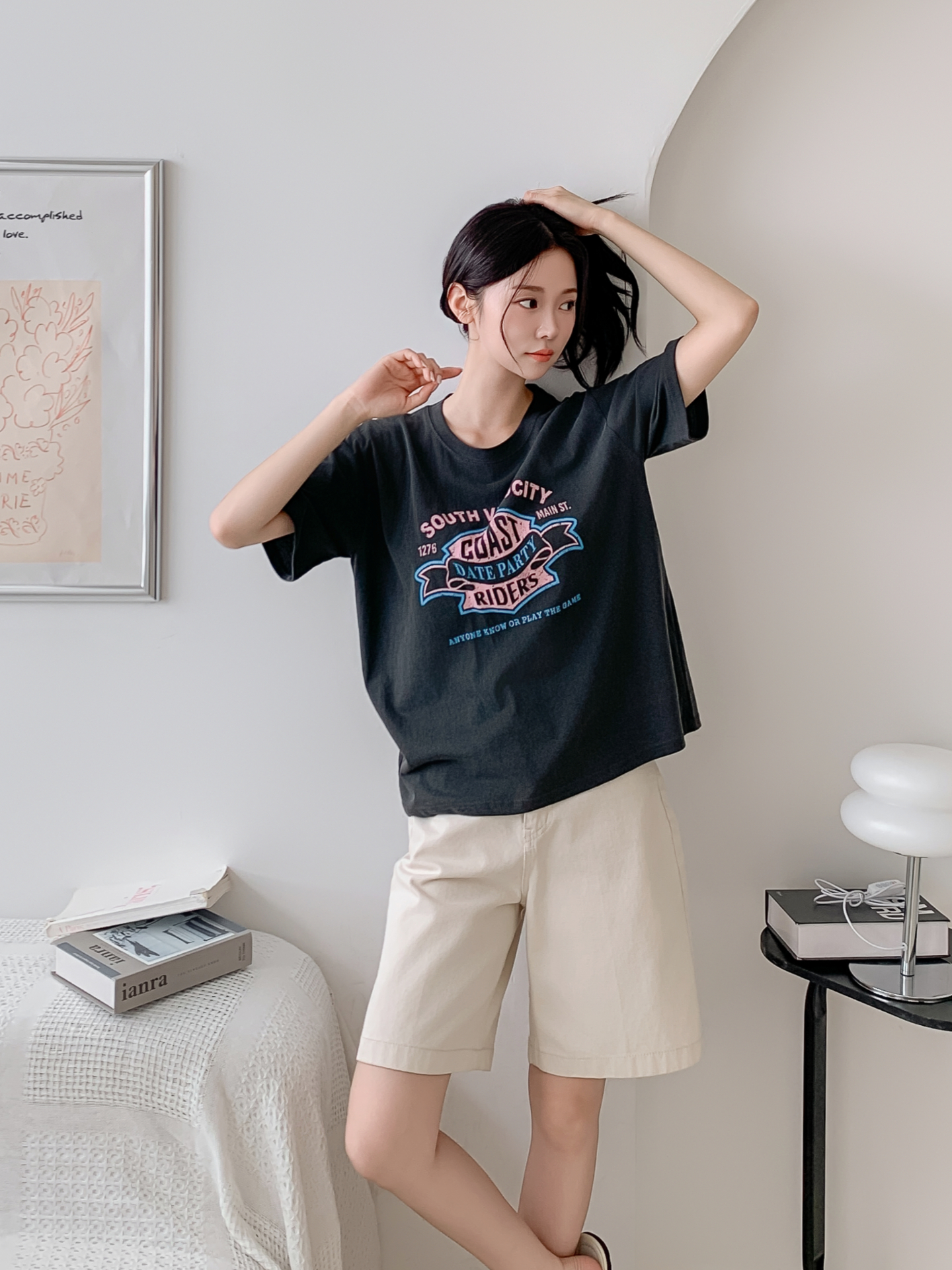 コットンラウンドネックボクシールーズ半袖ロゴTシャツ | 詳細画像22