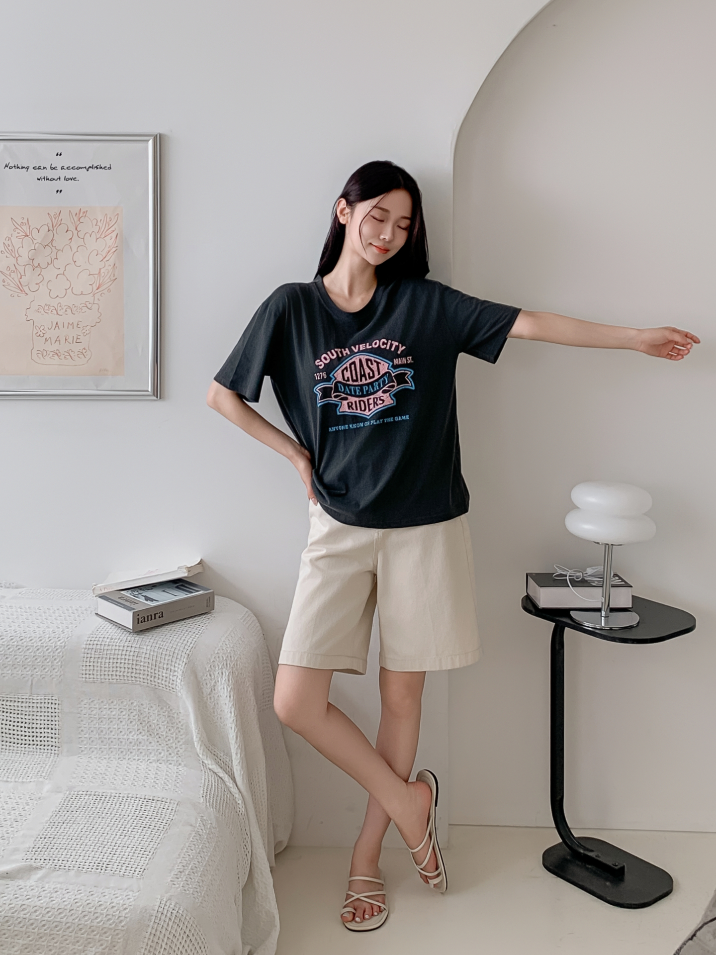 コットンラウンドネックボクシールーズ半袖ロゴTシャツ | 詳細画像23