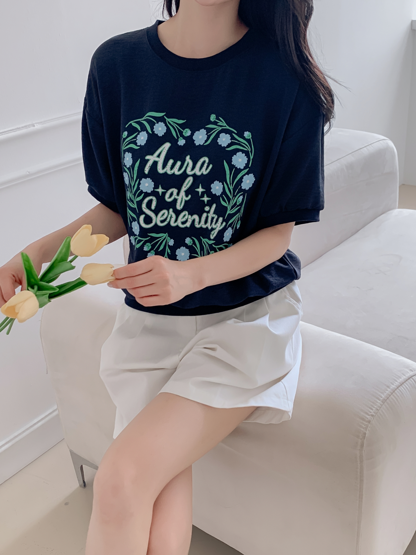 ラウンドネックルーズ半袖ロゴTシャツブラウス | 詳細画像11