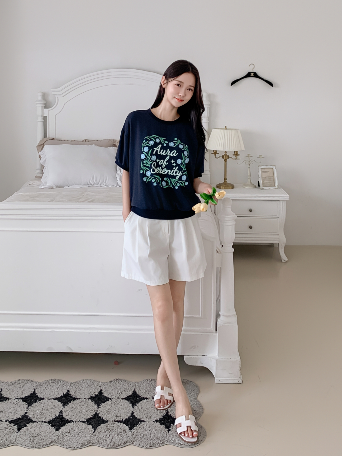 ラウンドネックルーズ半袖ロゴTシャツブラウス | 詳細画像15
