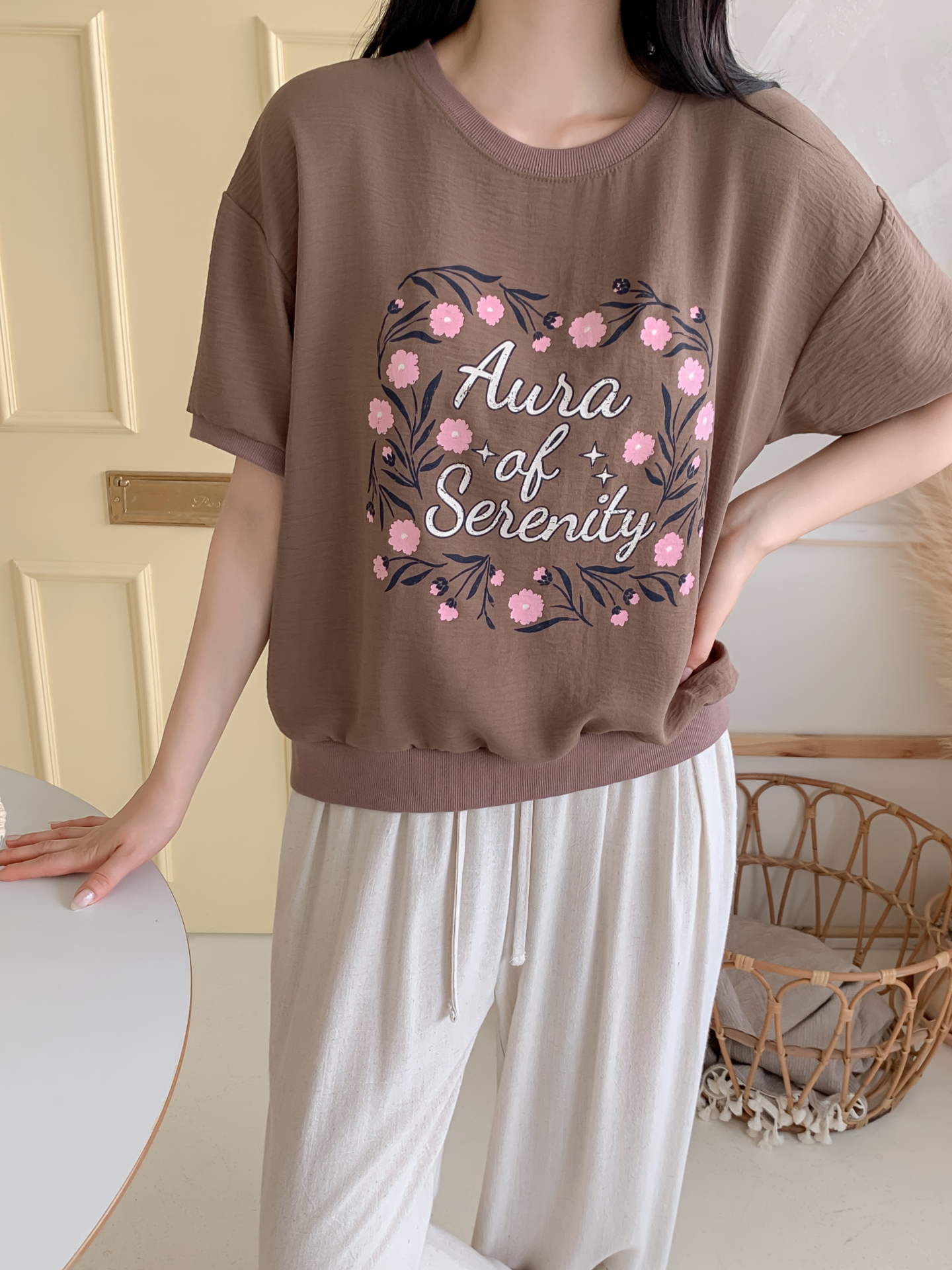 ラウンドネックルーズ半袖ロゴTシャツブラウス | 詳細画像21
