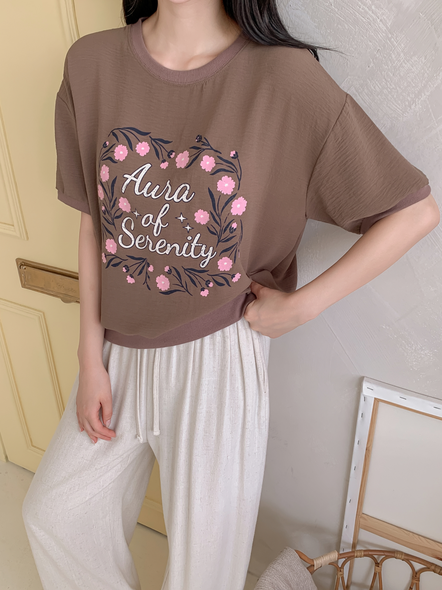 ラウンドネックルーズ半袖ロゴTシャツブラウス | 詳細画像27