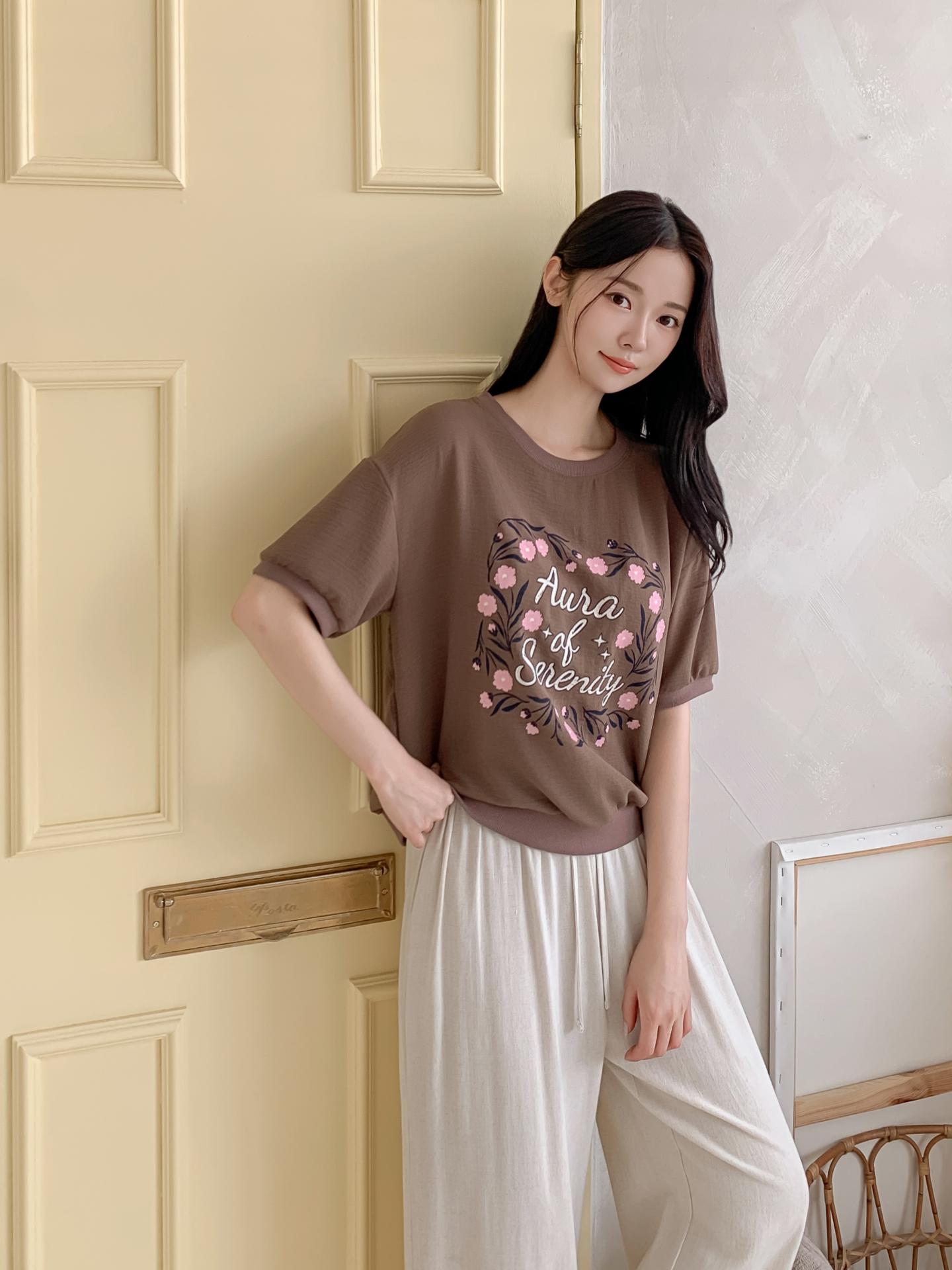 ラウンドネックルーズ半袖ロゴTシャツブラウス | 詳細画像28
