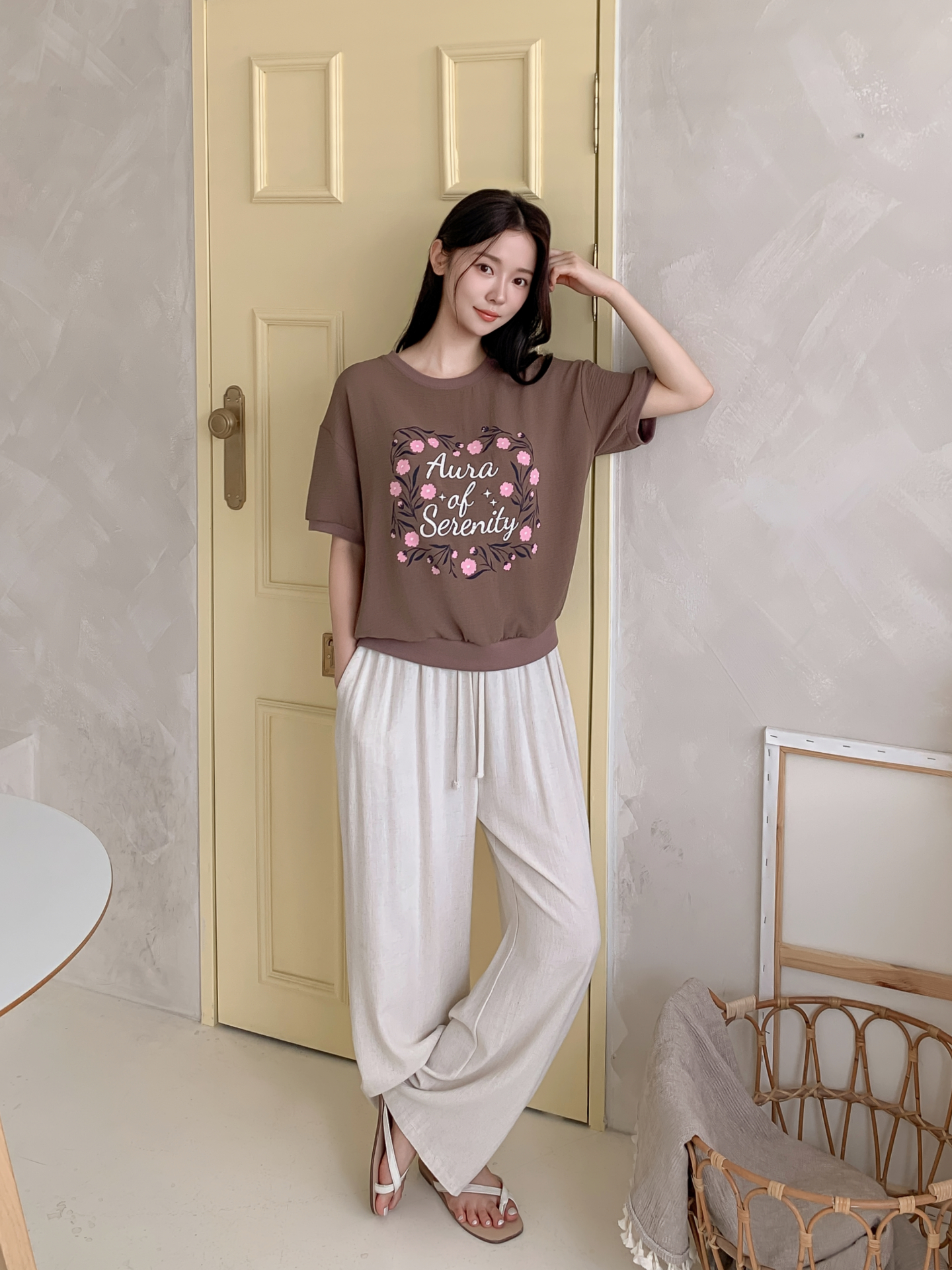 ラウンドネックルーズ半袖ロゴTシャツブラウス | 詳細画像29