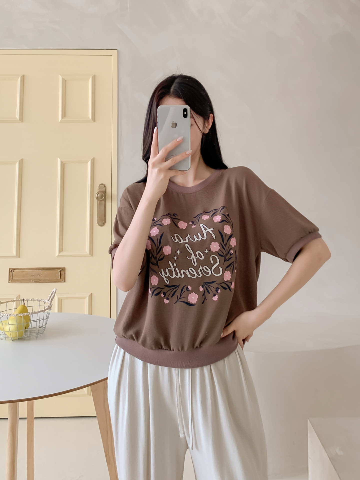 ラウンドネックルーズ半袖ロゴTシャツブラウス | 詳細画像32
