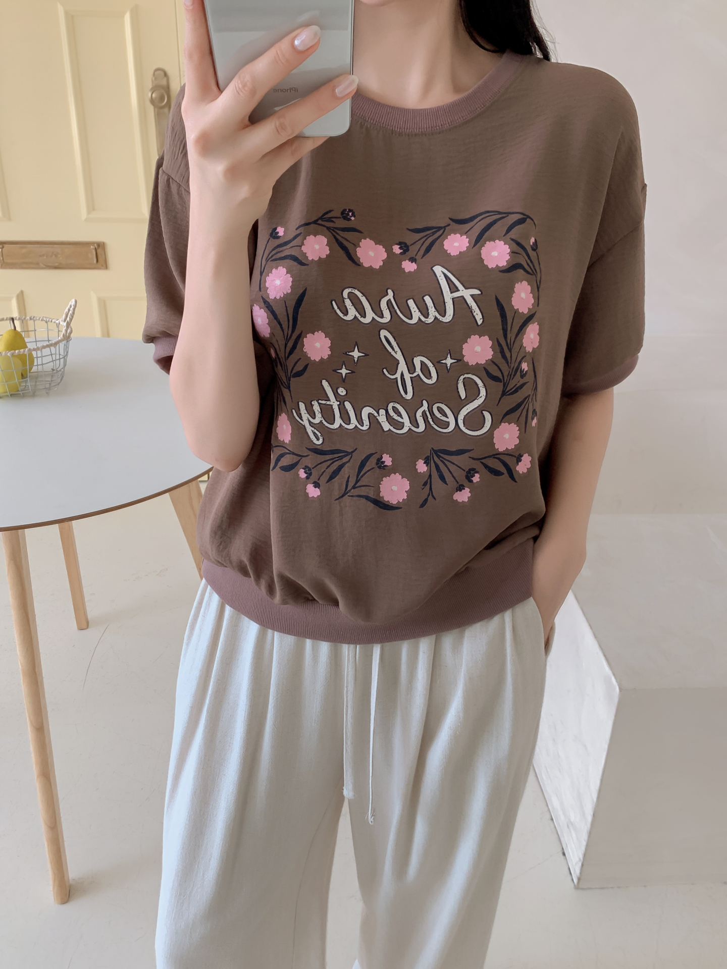 ラウンドネックルーズ半袖ロゴTシャツブラウス | 詳細画像33