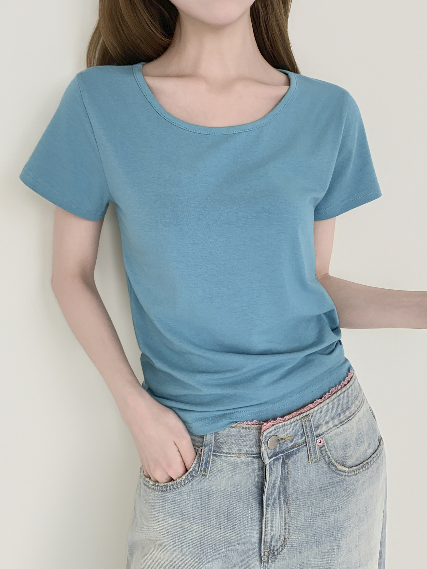 Uネックシンプル半袖Tシャツ | 詳細画像4