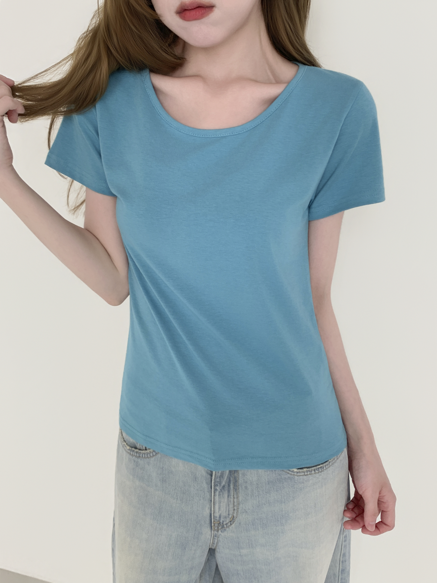 Uネックシンプル半袖Tシャツ | 詳細画像5