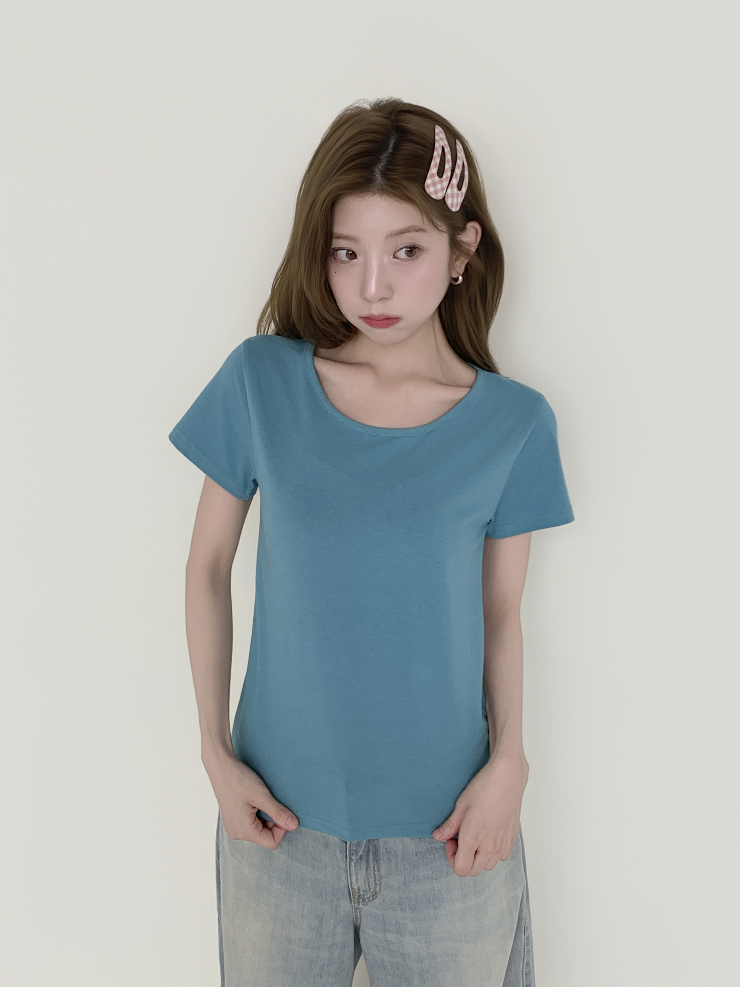 Uネックシンプル半袖Tシャツ | 詳細画像11