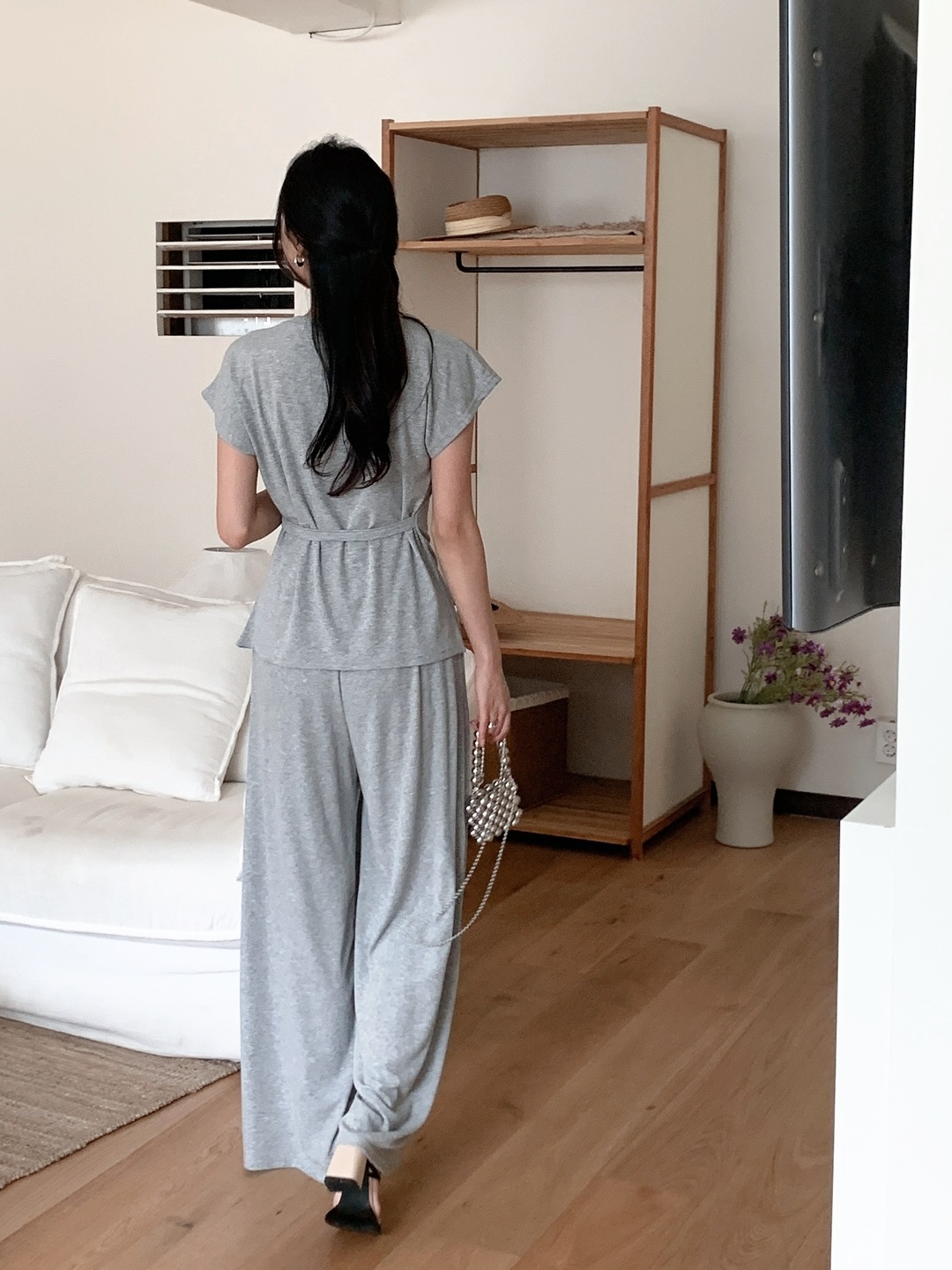 ストラップウエストゴムフレンチスリーブ半袖ワイドDリングツーピース(トップス、ボトムス)パンツTシャツ | 詳細画像10