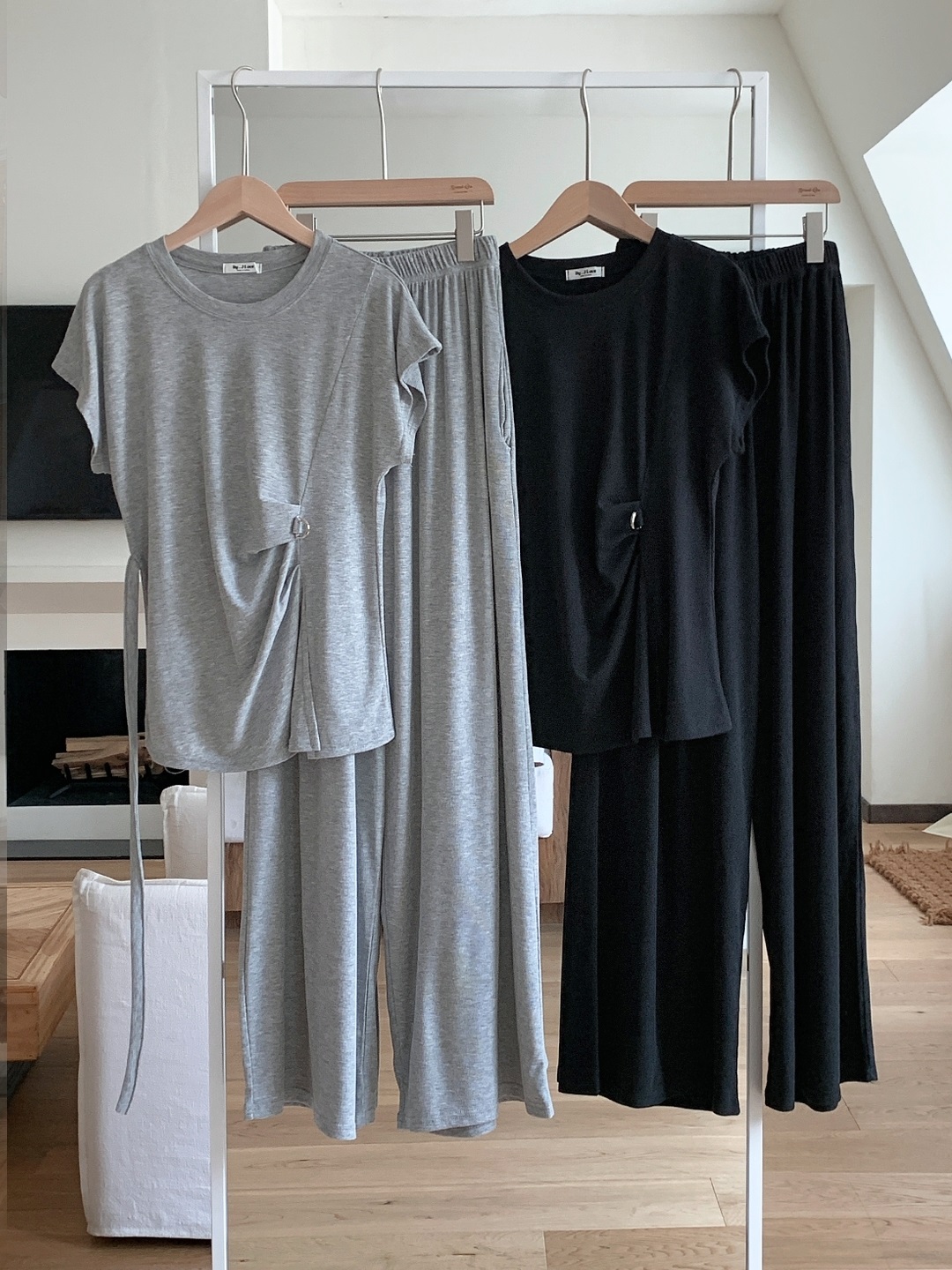 ストラップウエストゴムフレンチスリーブ半袖ワイドDリングツーピース(トップス、ボトムス)パンツTシャツ | 詳細画像17