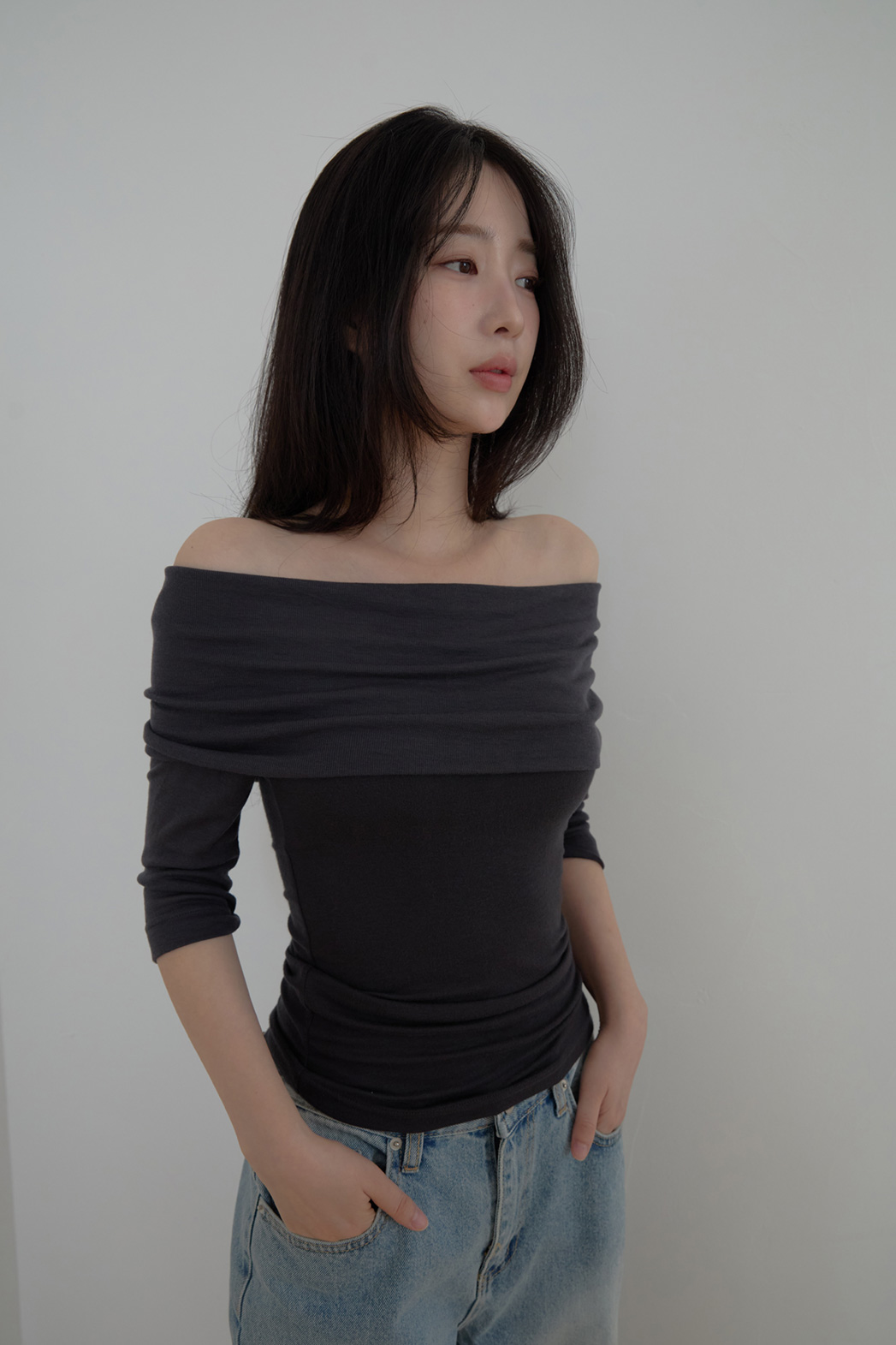 オフショルダースリムツイスト無地TシャツSS | 詳細画像6