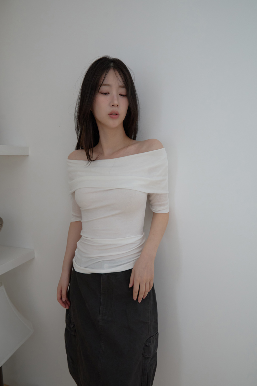 オフショルダースリムツイスト無地TシャツSS | 詳細画像16