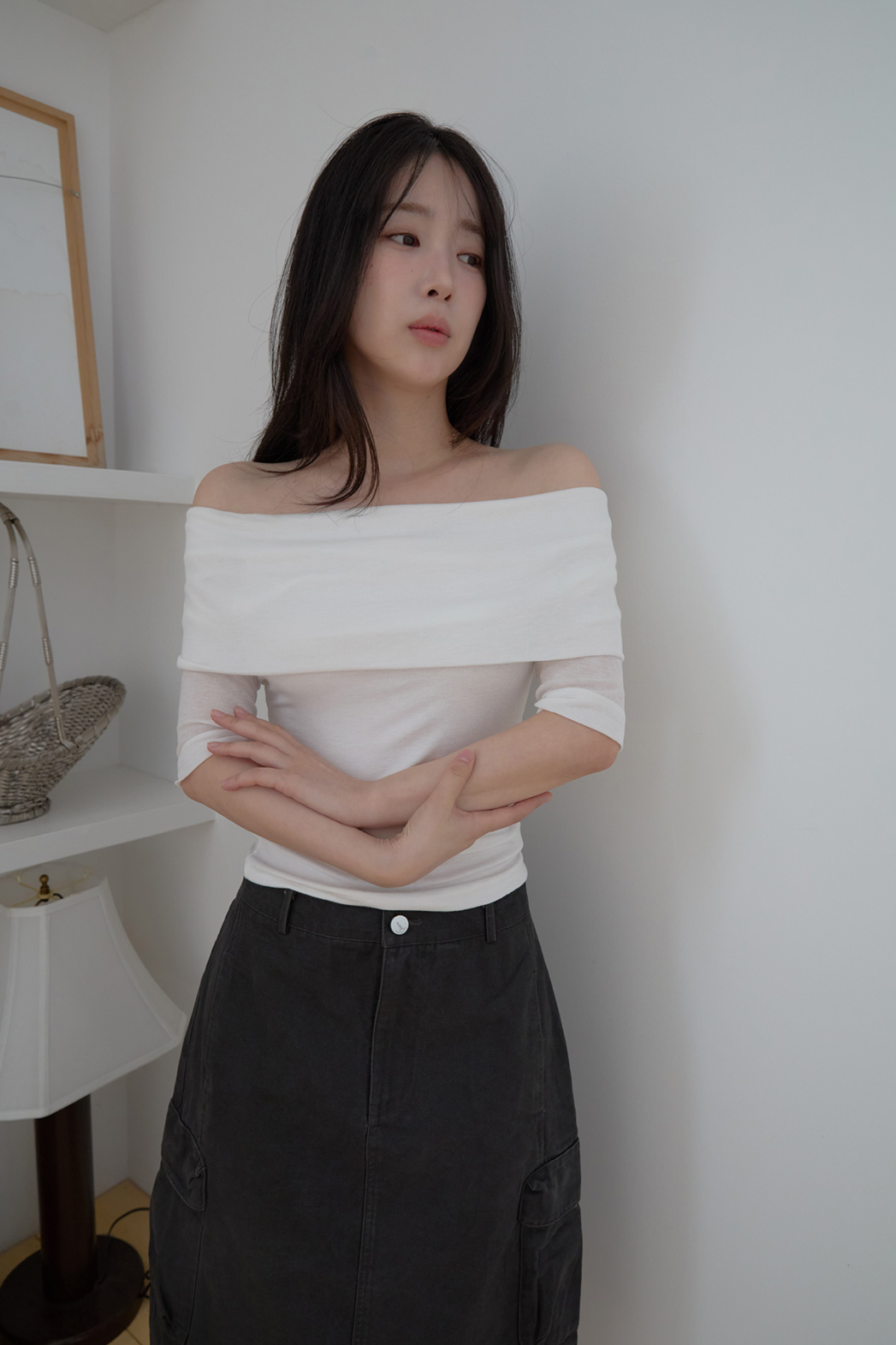 オフショルダースリムツイスト無地TシャツSS | 詳細画像19