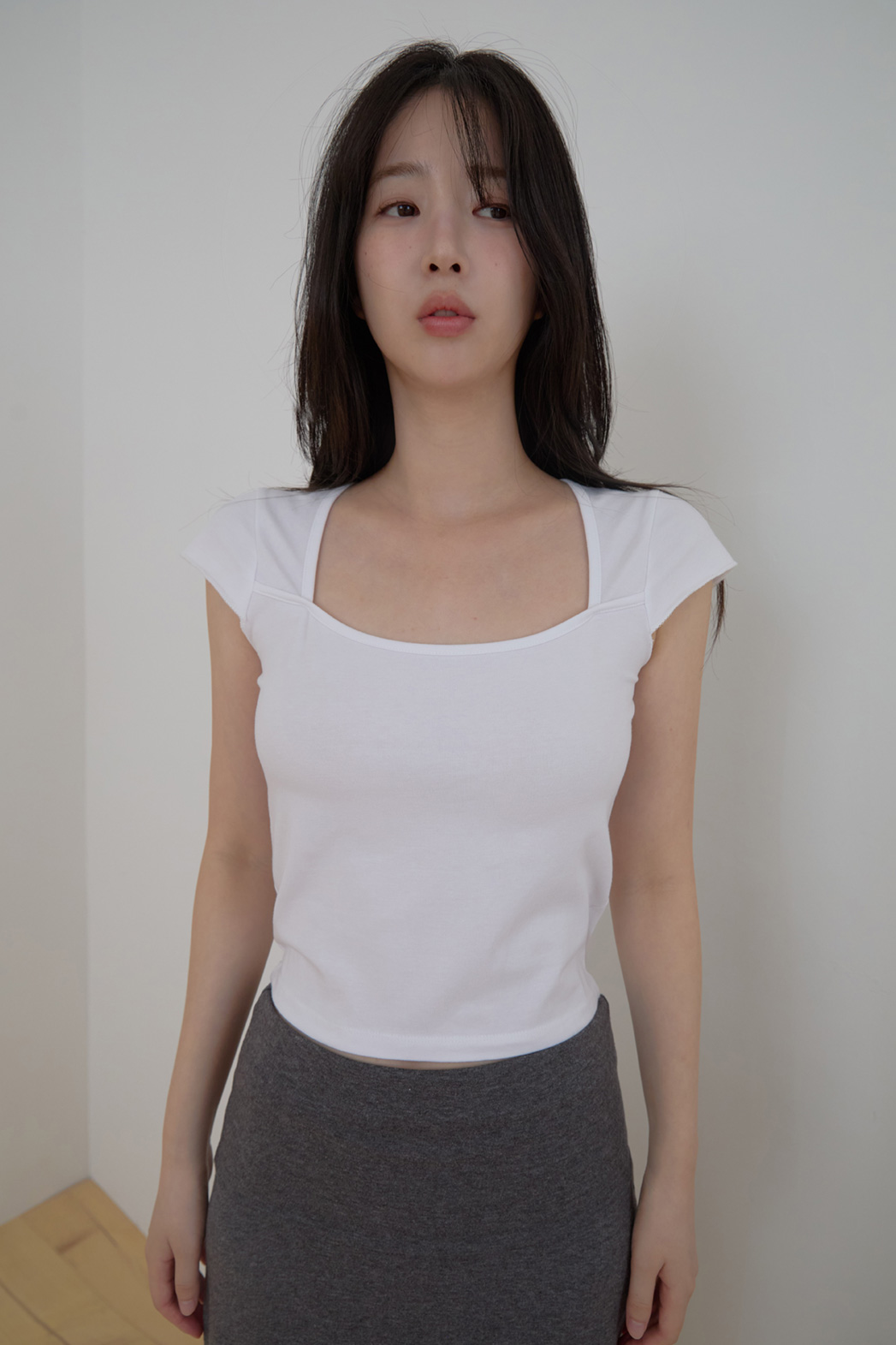 コットンキャップスリーブクロップドスリム無地TシャツSS | 詳細画像14