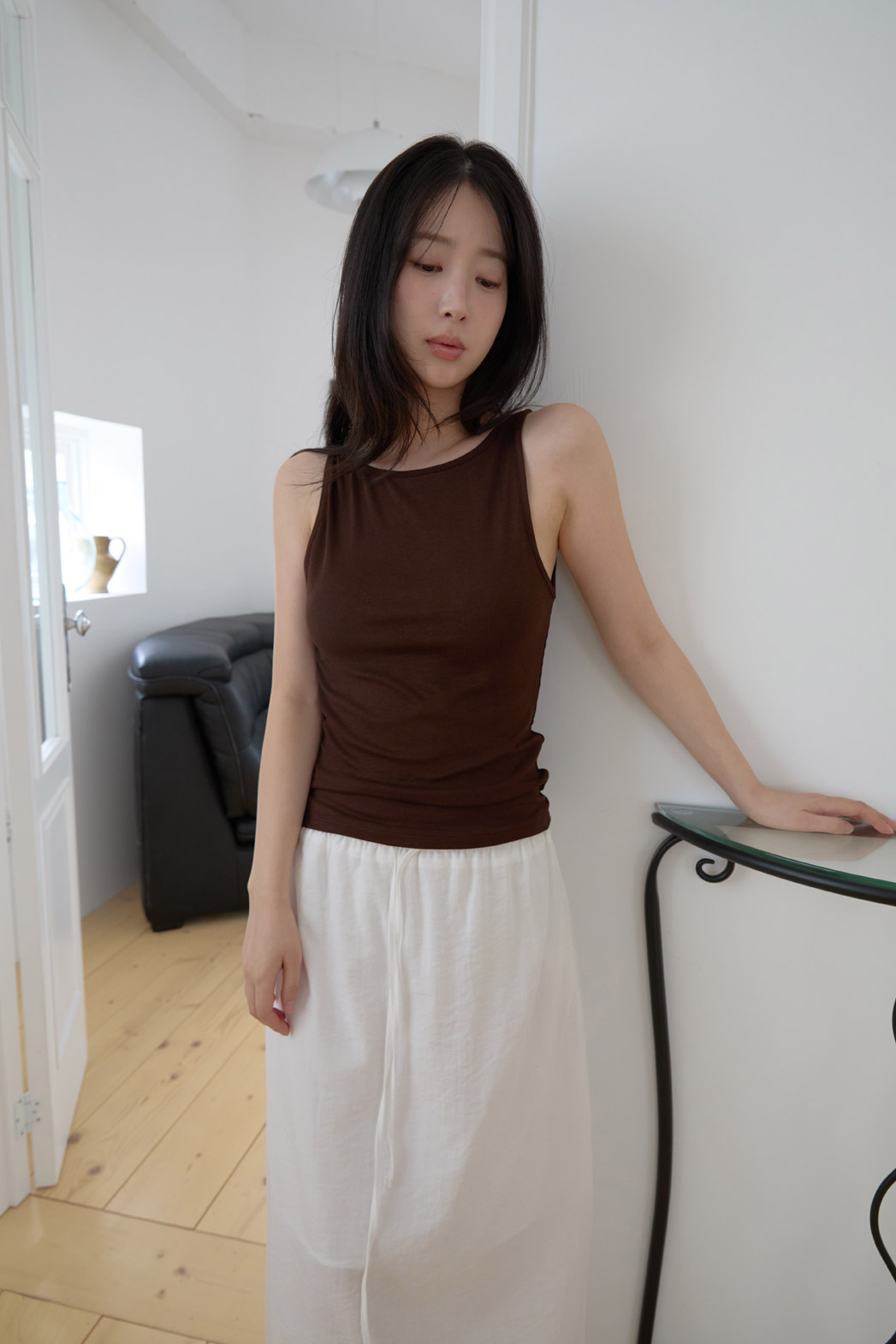 リブボートネッククロップドスリム無地ノースリーブSS | 詳細画像4
