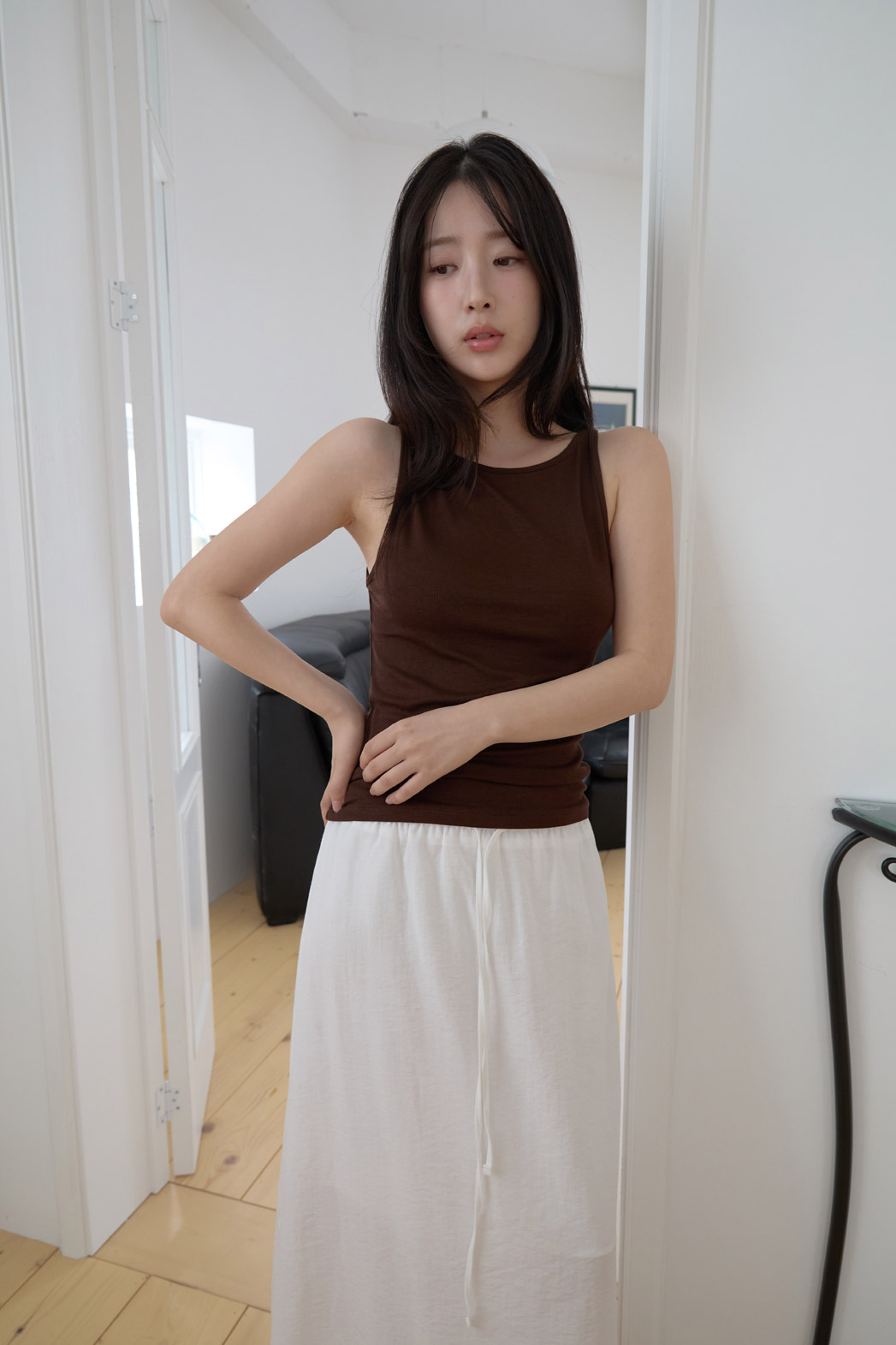 リブボートネッククロップドスリム無地ノースリーブSS | 詳細画像6