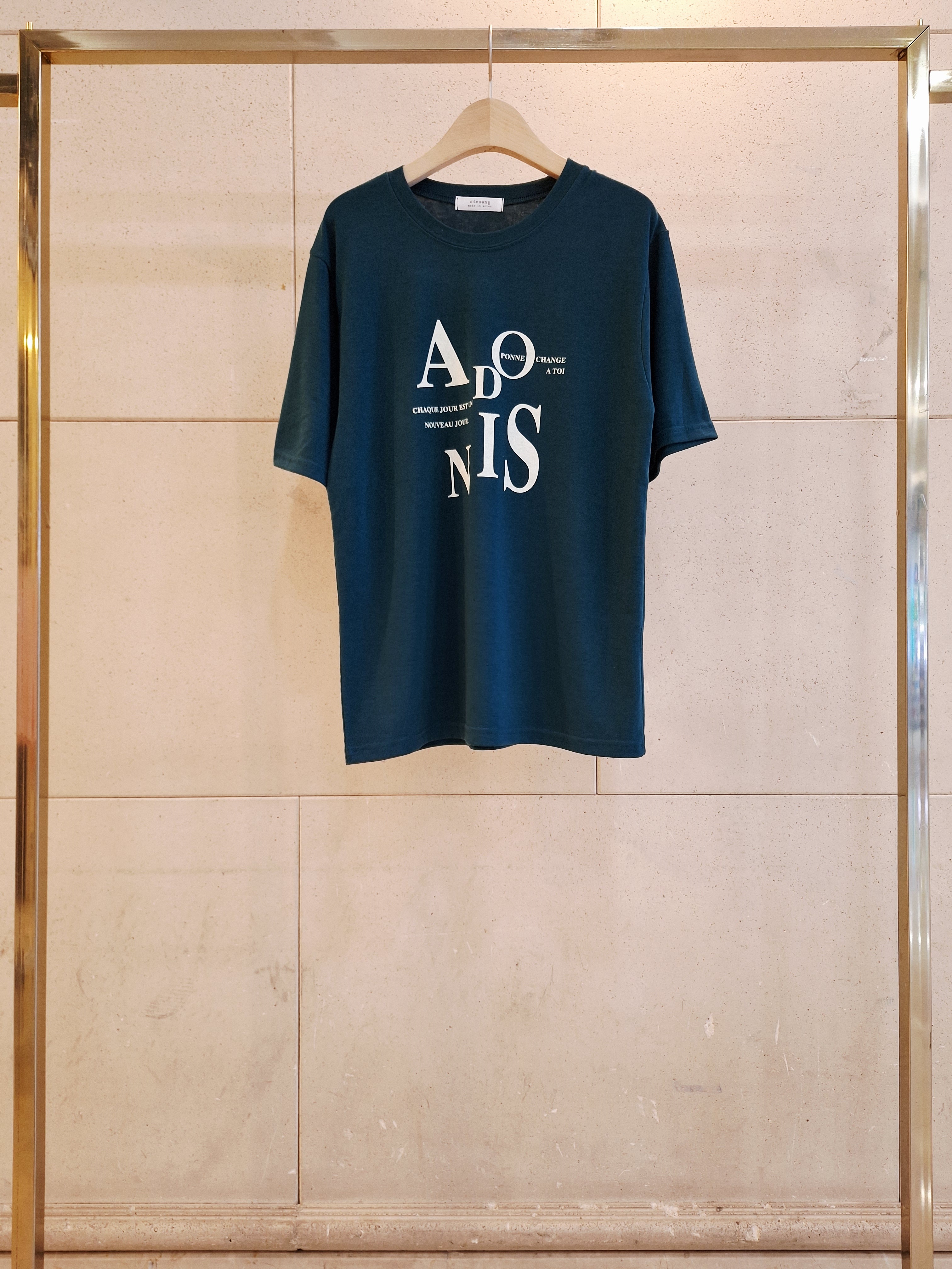 ラウンドネックシンプルベーシックドロップショルダーロゴプリントTシャツ | 詳細画像5