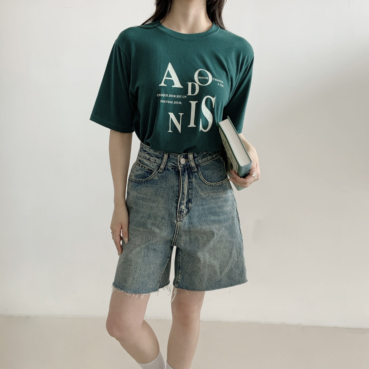 ラウンドネックシンプルベーシックドロップショルダーロゴプリントTシャツ | 詳細画像8