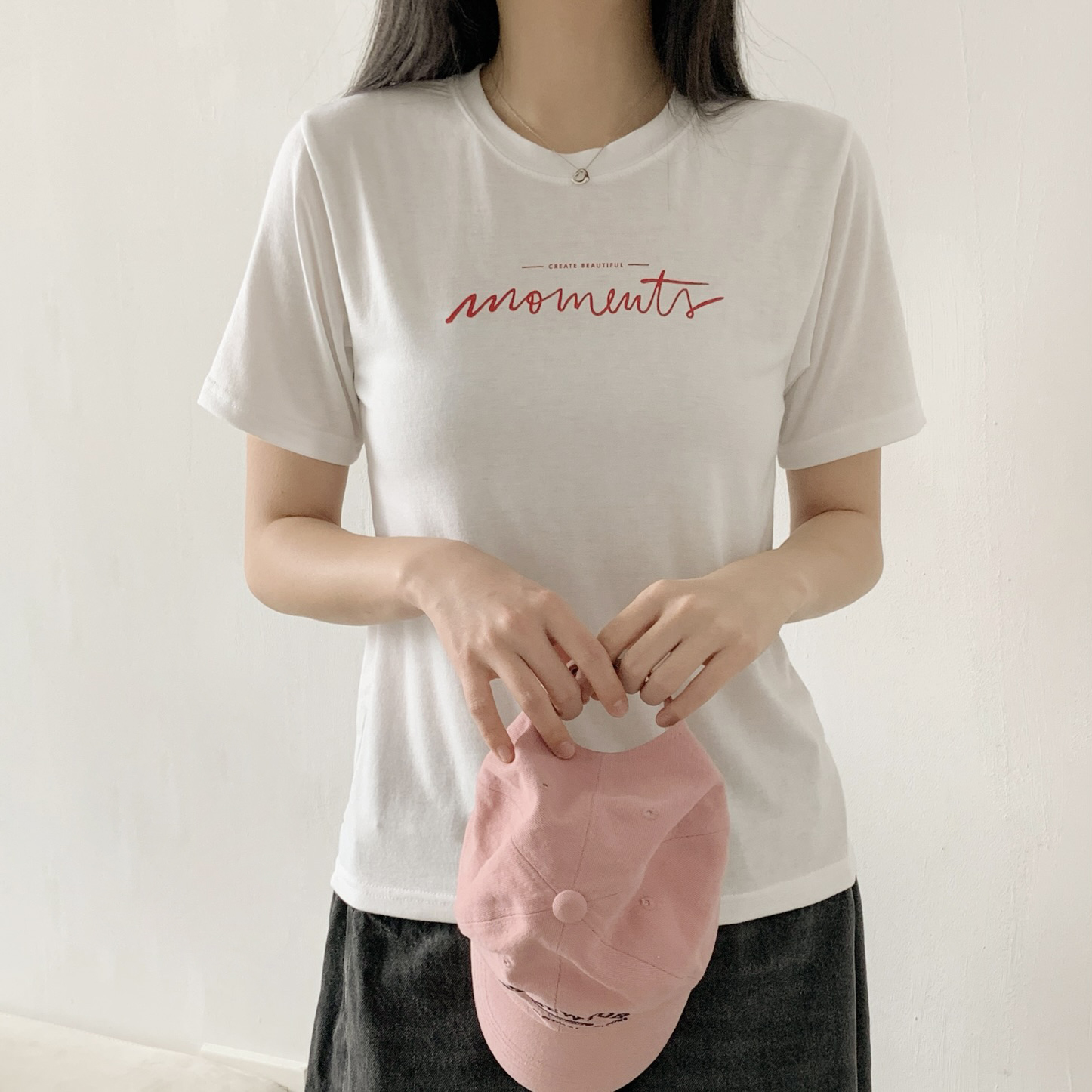 ラウンドネックシンプルベーシック半袖ロゴプリントTシャツ | 詳細画像4
