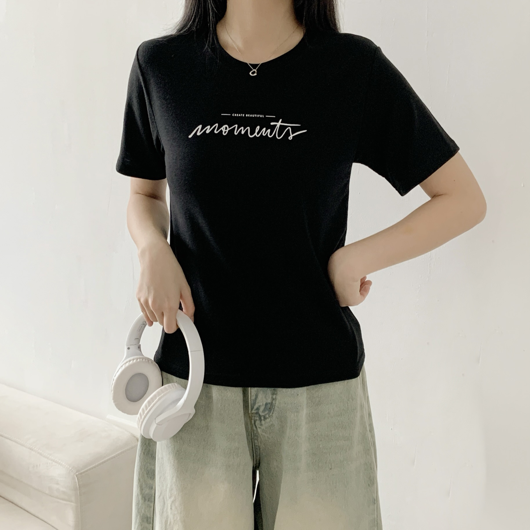 ラウンドネックシンプルベーシック半袖ロゴプリントTシャツ | 詳細画像6