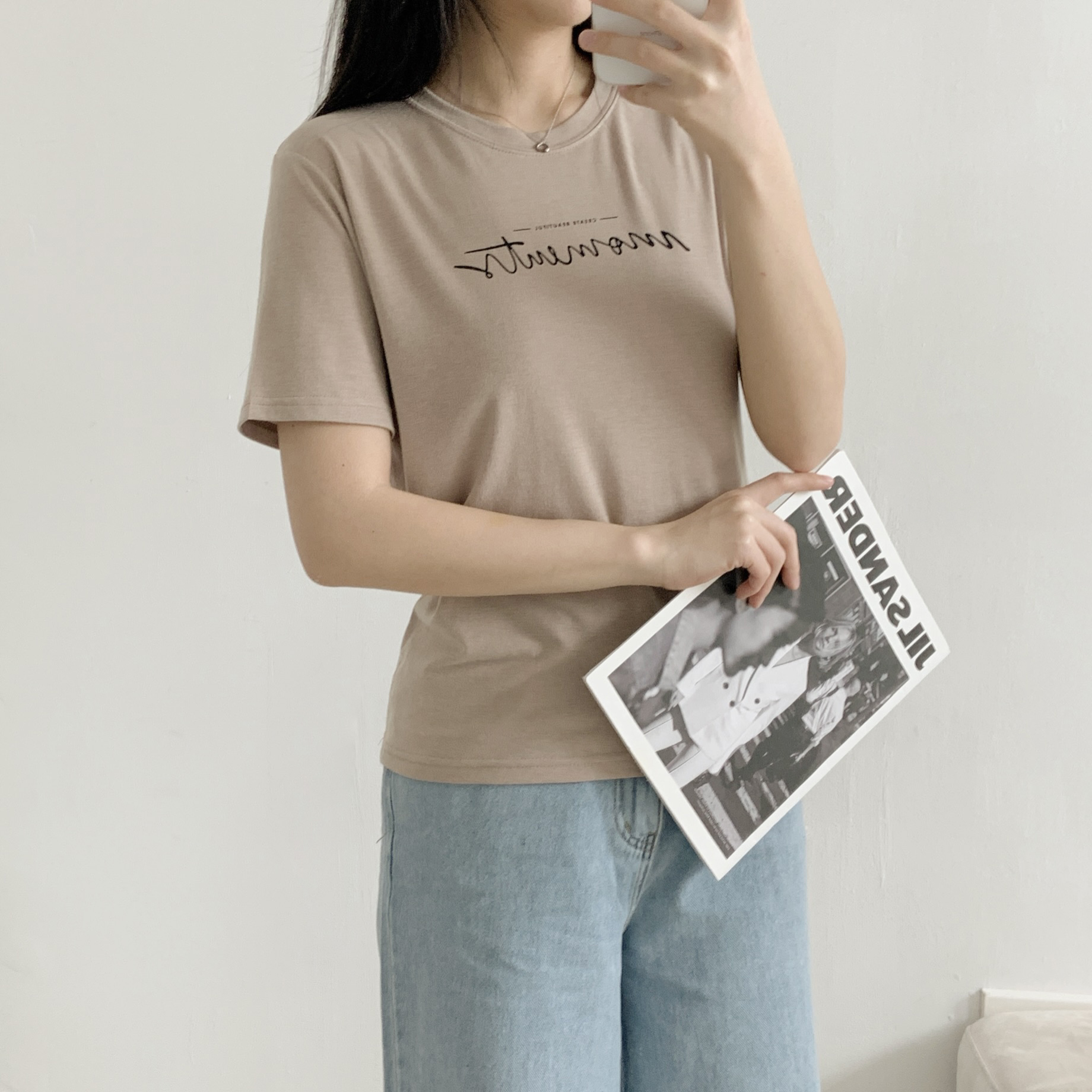 ラウンドネックシンプルベーシック半袖ロゴプリントTシャツ | 詳細画像12