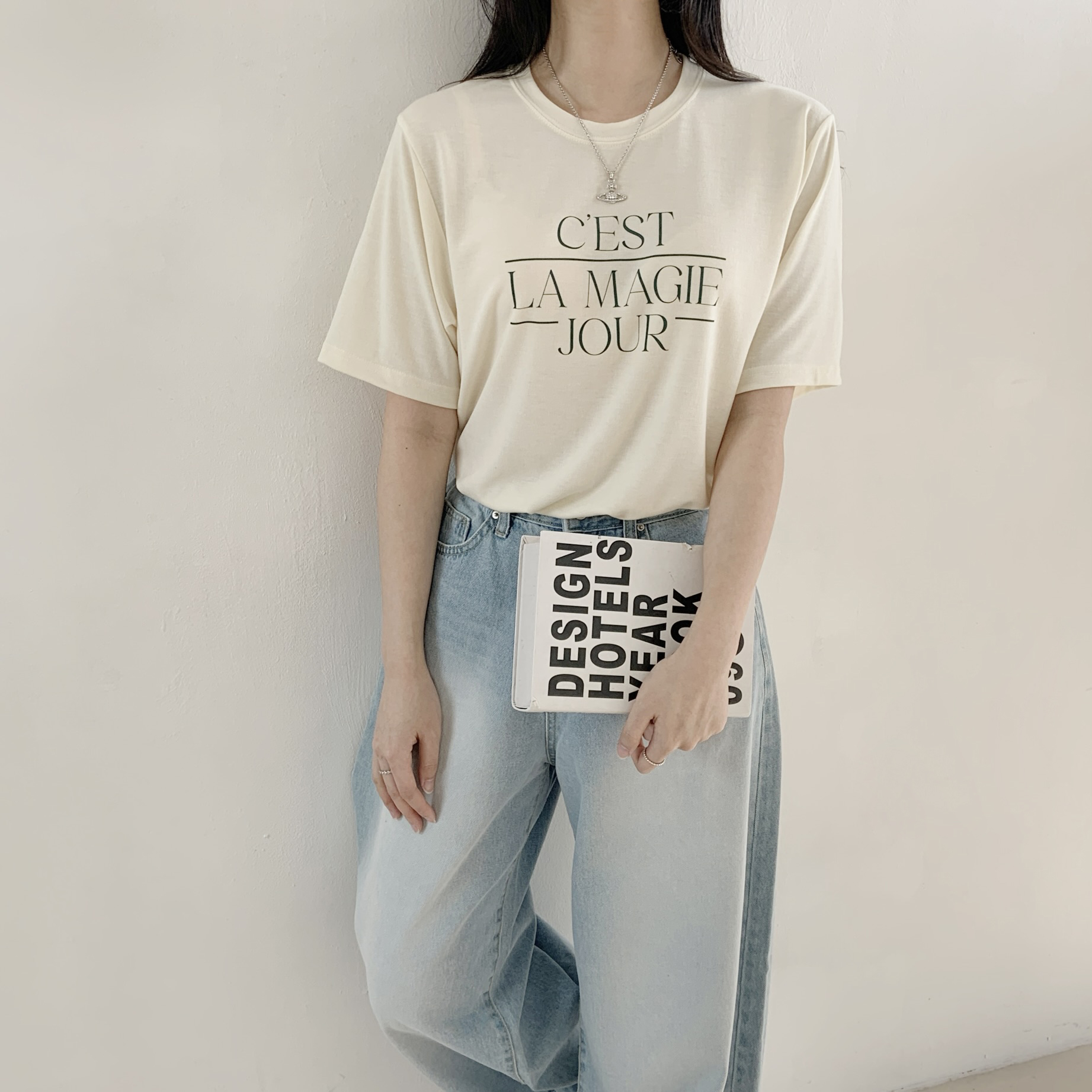 ラウンドネックシンプルベーシック5分丈ロゴプリントTシャツ | 詳細画像5