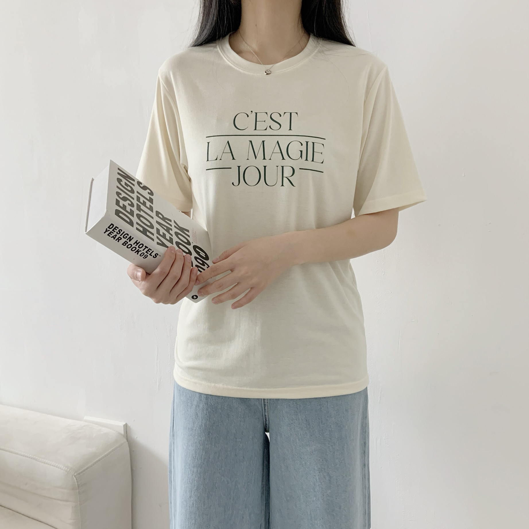 ラウンドネックシンプルベーシック5分丈ロゴプリントTシャツ | 詳細画像12