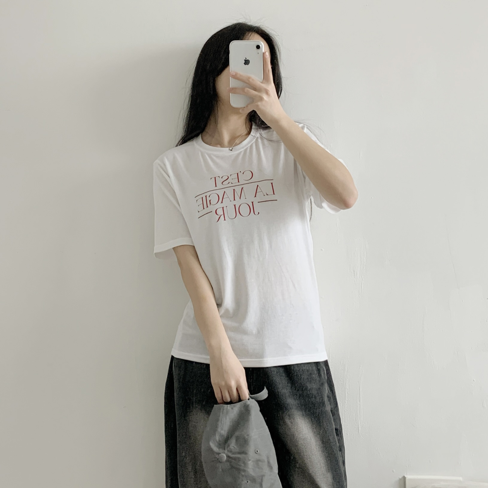 ラウンドネックシンプルベーシック5分丈ロゴプリントTシャツ | 詳細画像14