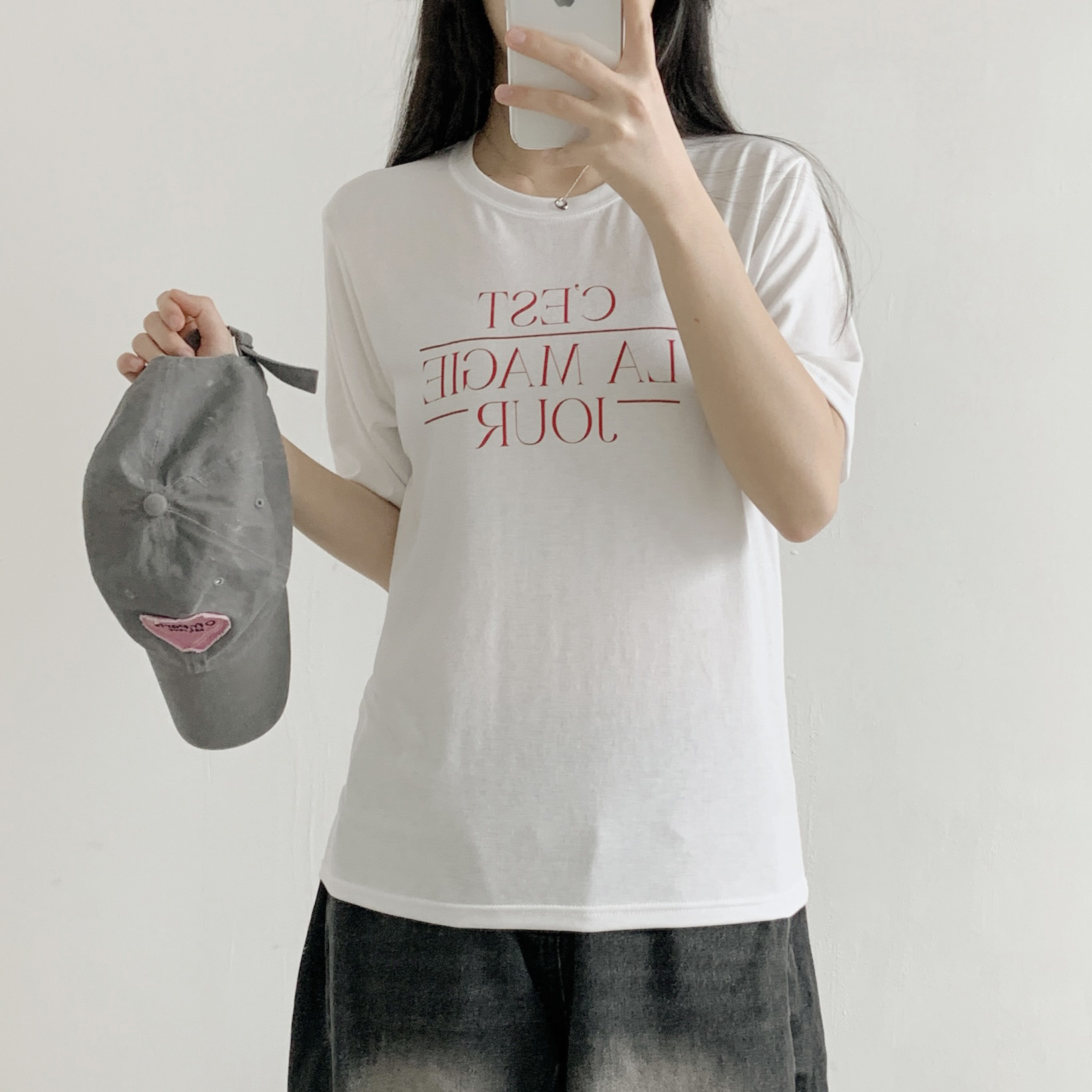ラウンドネックシンプルベーシック5分丈ロゴプリントTシャツ | 詳細画像15