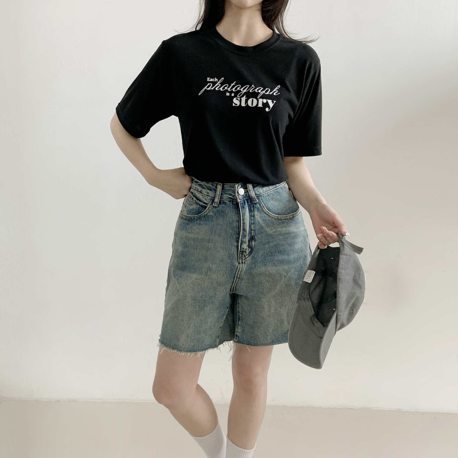 ラウンドネックシンプルベーシックロゴプリントTシャツ | 詳細画像3