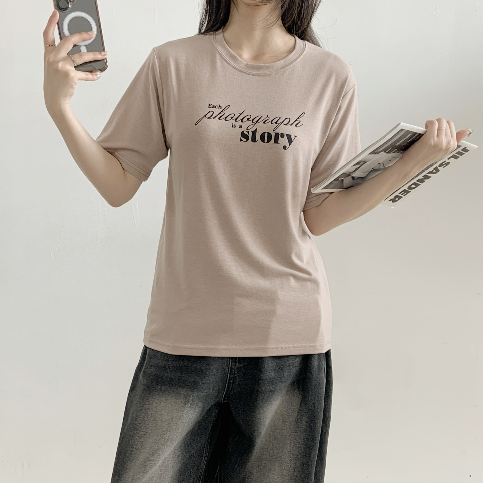 ラウンドネックシンプルベーシックロゴプリントTシャツ | 詳細画像5