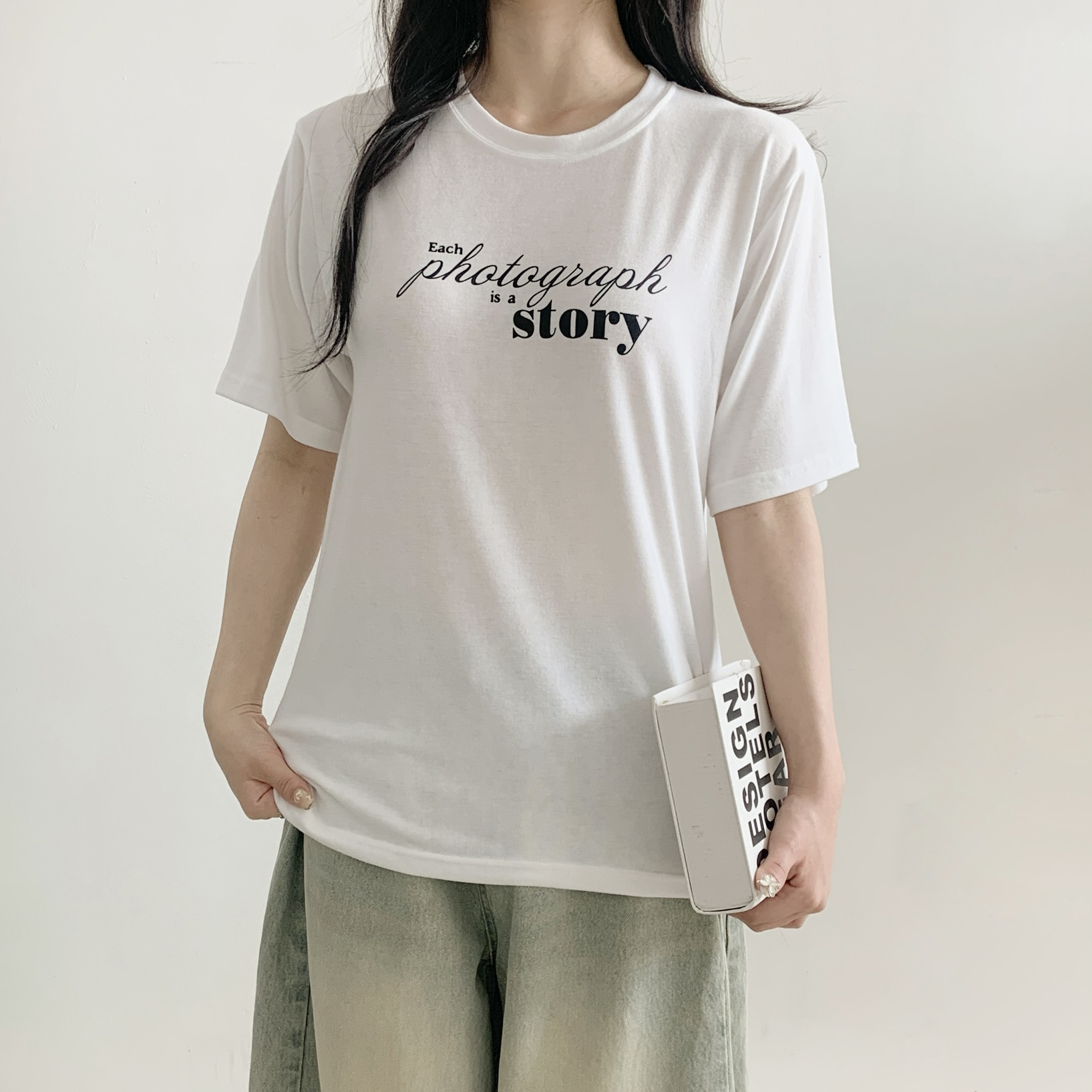 ラウンドネックシンプルベーシックロゴプリントTシャツ | 詳細画像6