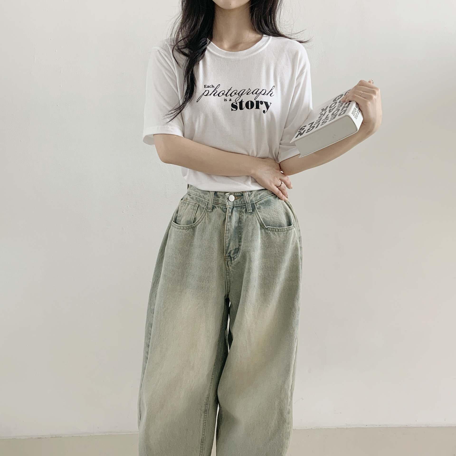 ラウンドネックシンプルベーシックロゴプリントTシャツ | 詳細画像7