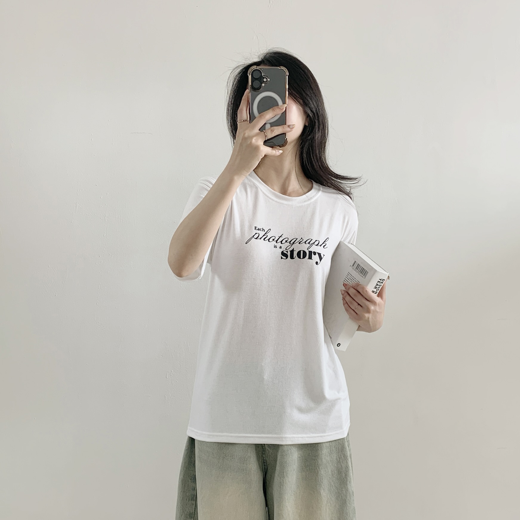 ラウンドネックシンプルベーシックロゴプリントTシャツ | 詳細画像12
