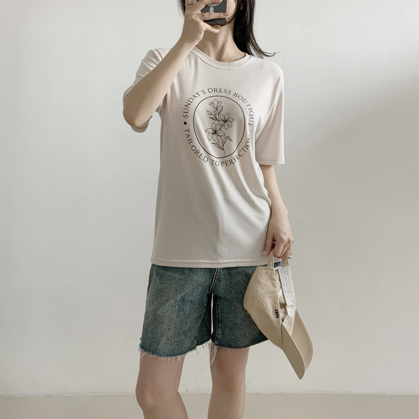ラウンドネックシンプルベーシック5分丈ロゴプリントTシャツ | 詳細画像6