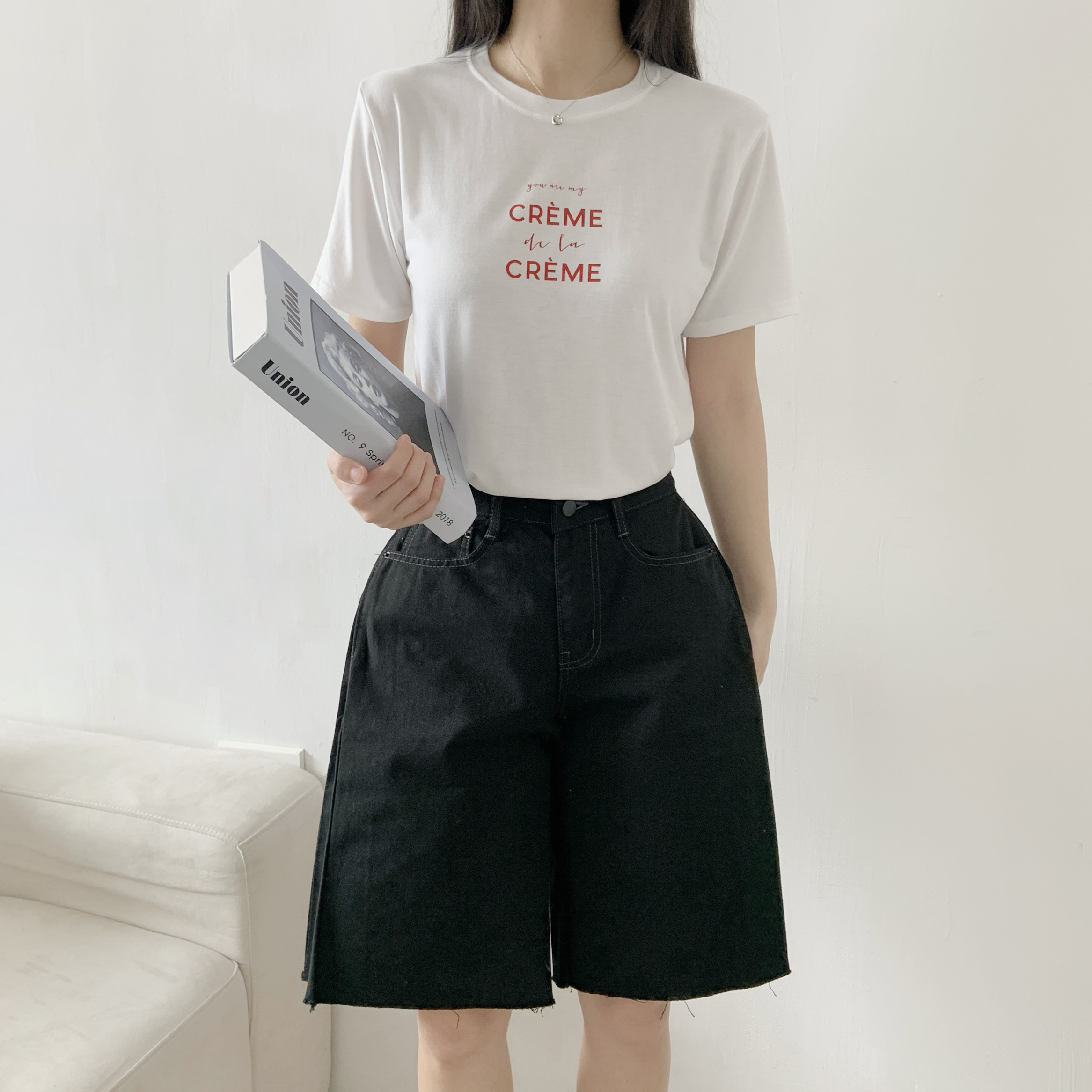 ラウンドネックシンプルベーシックロゴプリントTシャツ | 詳細画像4