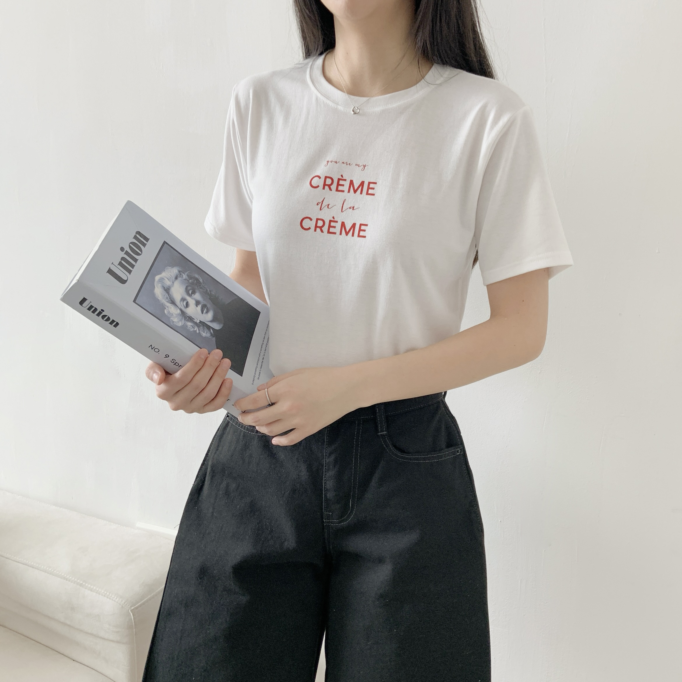 ラウンドネックシンプルベーシックロゴプリントTシャツ | 詳細画像5