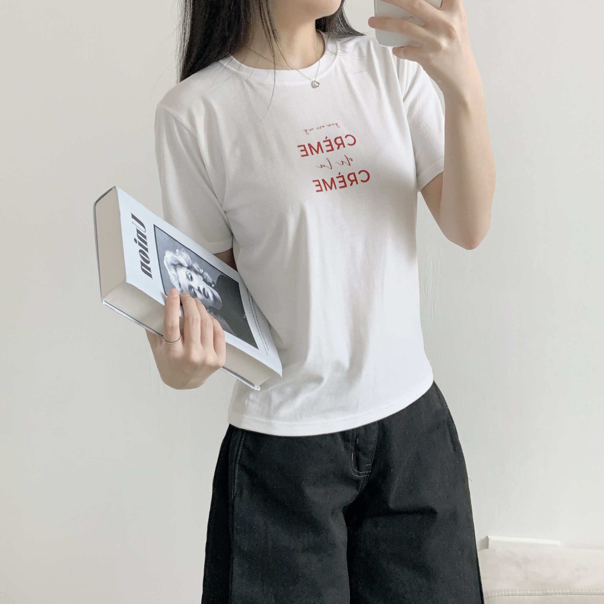 ラウンドネックシンプルベーシックロゴプリントTシャツ | 詳細画像6