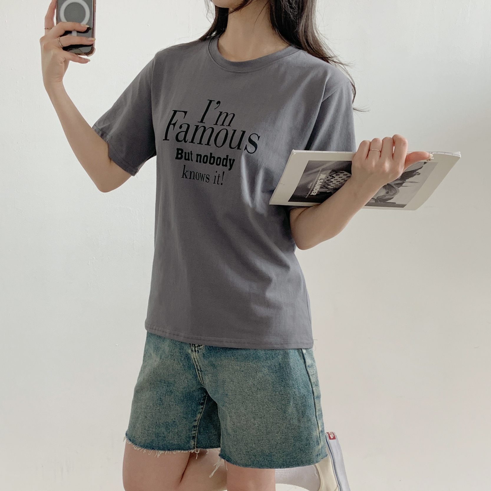 コットンラウンドネックオーバーサイズ半袖レタリングTシャツ | 詳細画像5