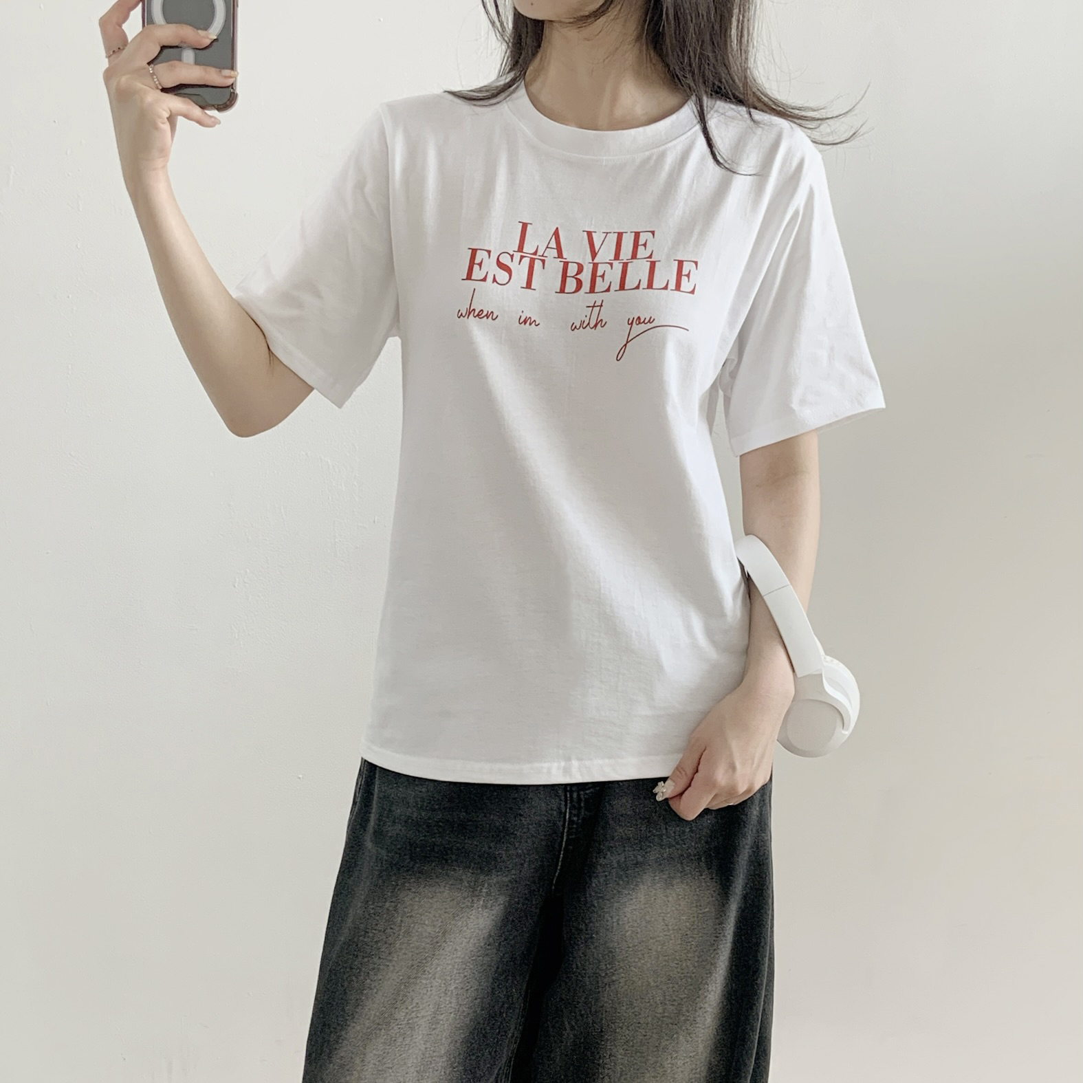 コットンラウンドネックルーズ半袖レタリングTシャツ | 詳細画像2