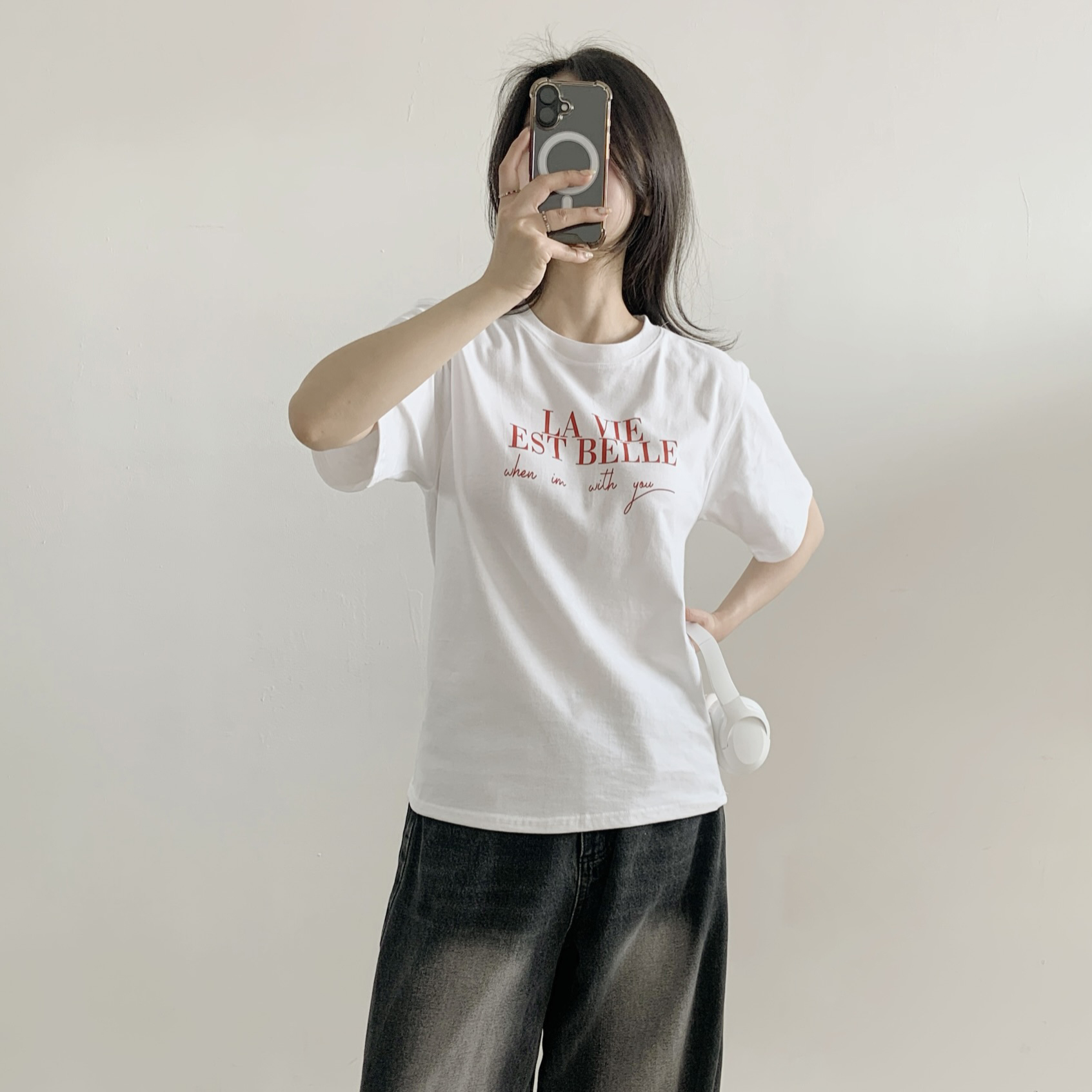 コットンラウンドネックルーズ半袖レタリングTシャツ | 詳細画像3