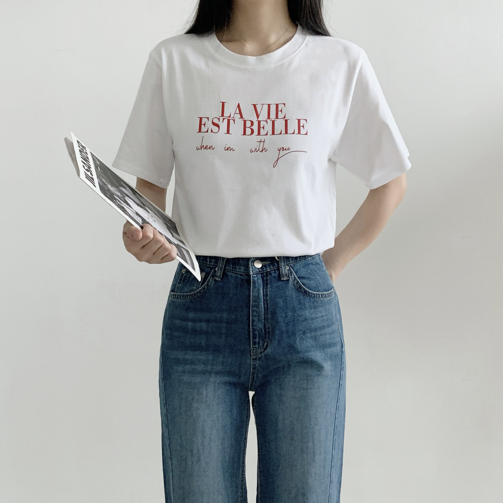 コットンラウンドネックルーズ半袖レタリングTシャツ | 詳細画像5